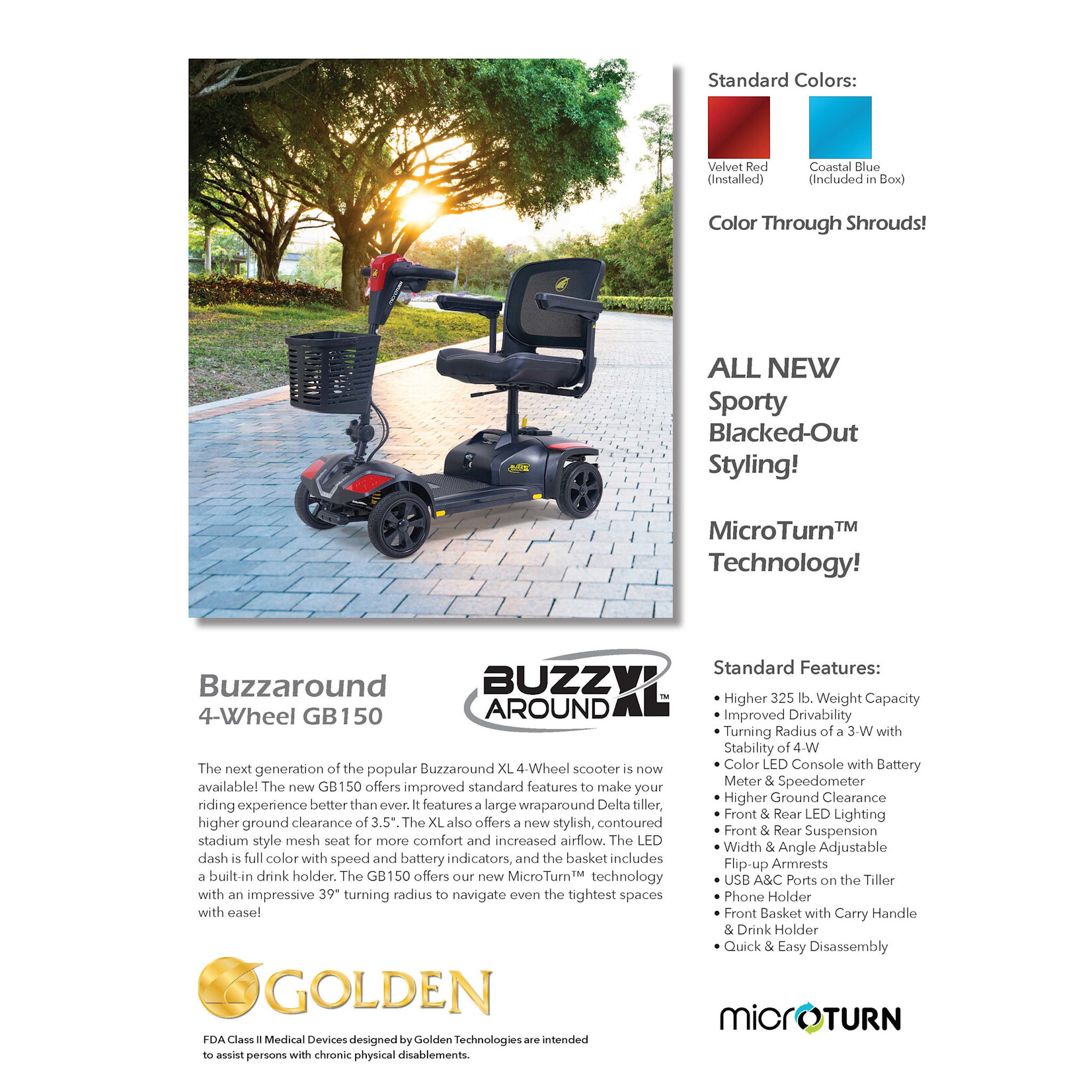 Golden Technologies BuzzAround XL, 4 wheel, Red and Blue
