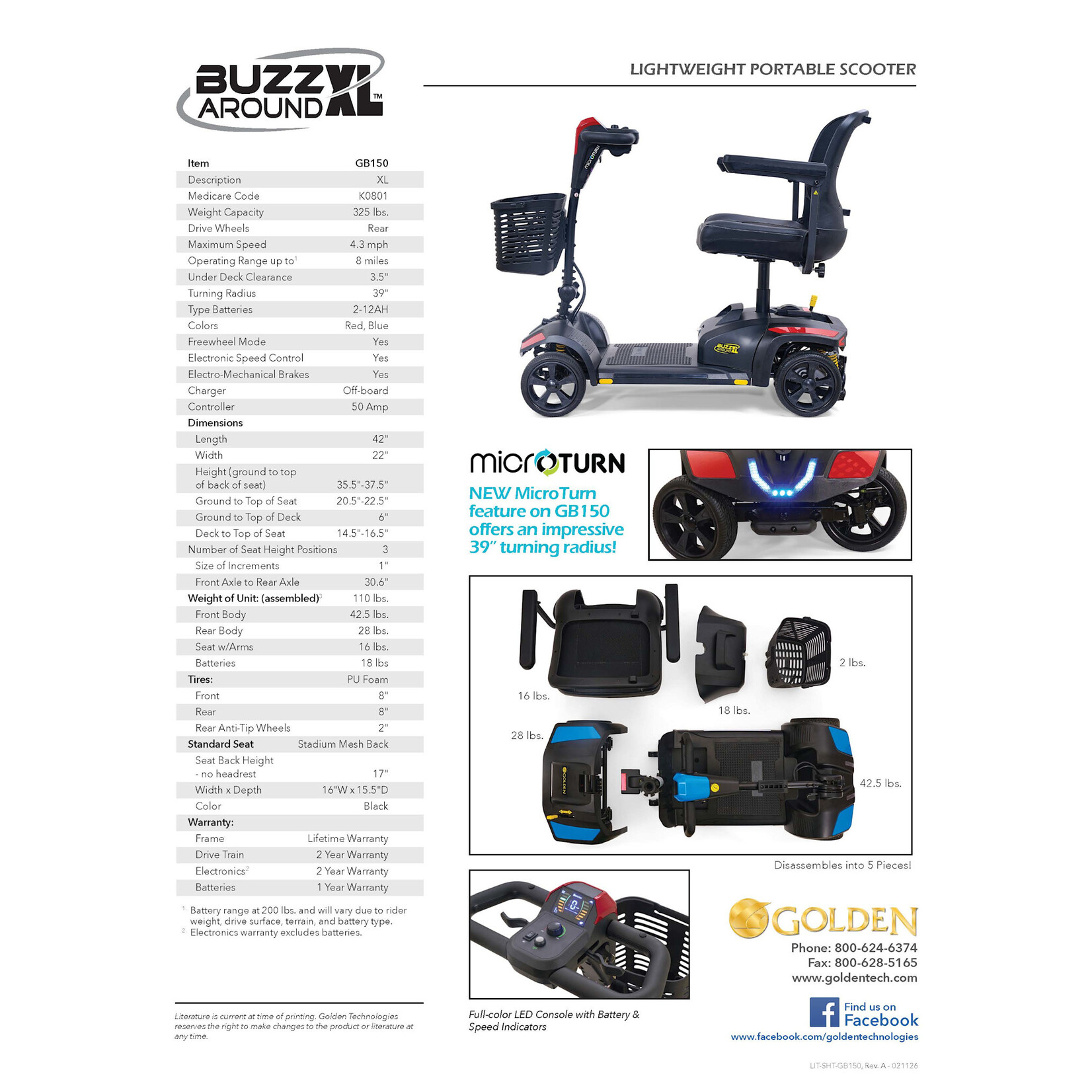 Golden Technologies BuzzAround XL, 4 wheel, Red and Blue