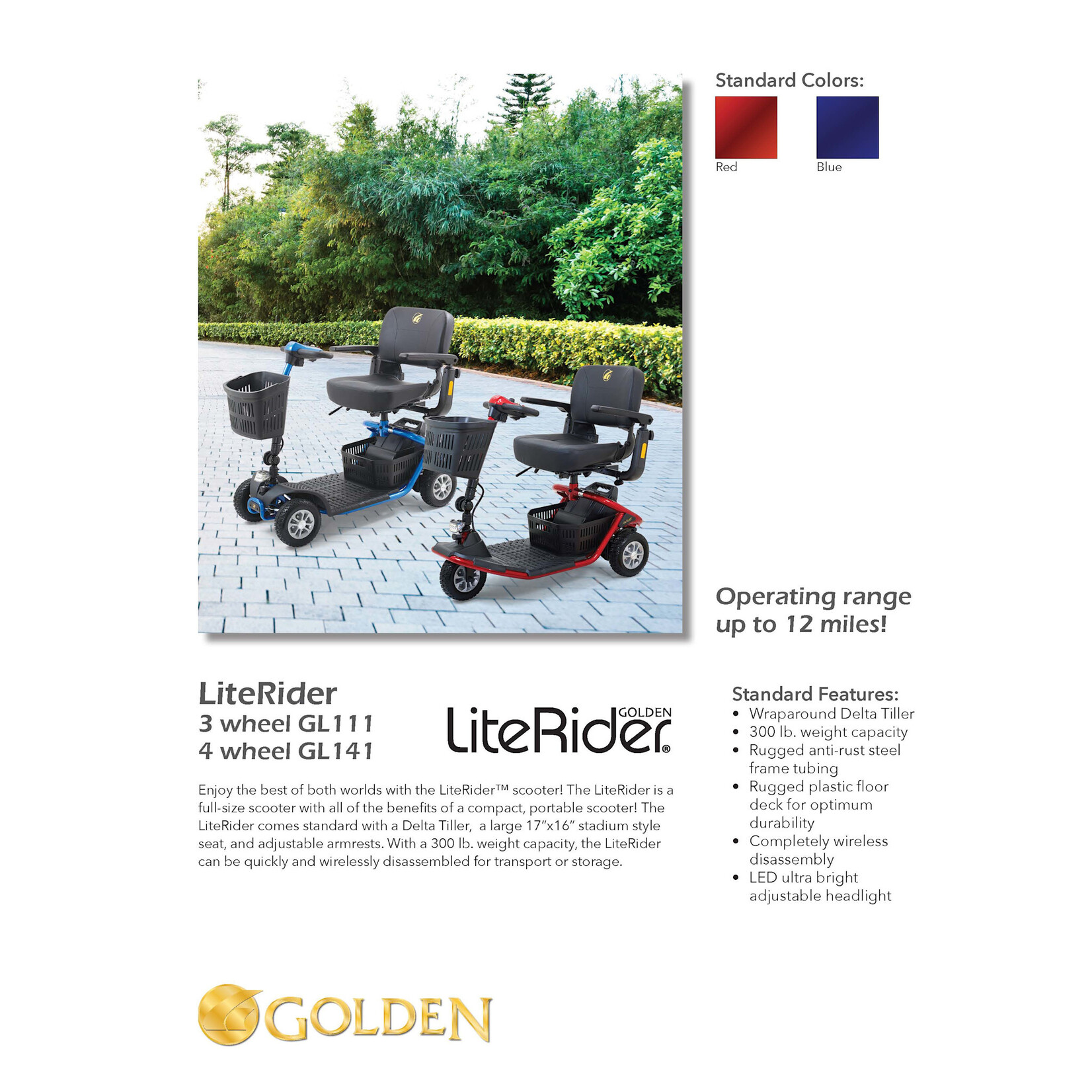Golden Technologies LiteRider Scooter, 3 Wheel
