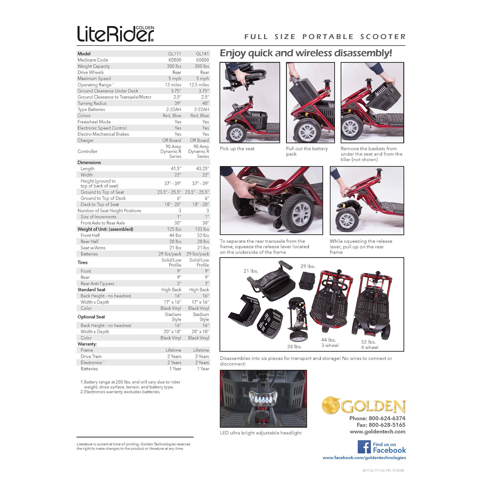 Golden Technologies LiteRider Scooter, 4 Wheel, Red