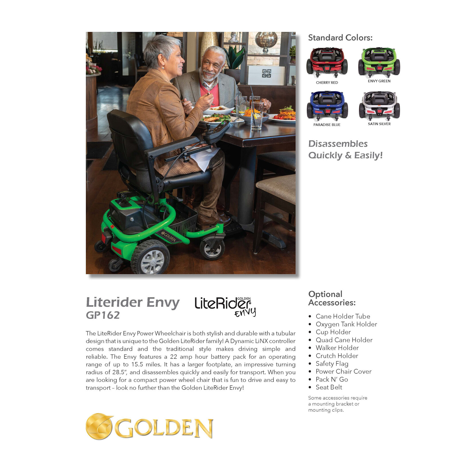 Golden Technologies LiteRider Envy Electric Wheelchair, Paradise Blue