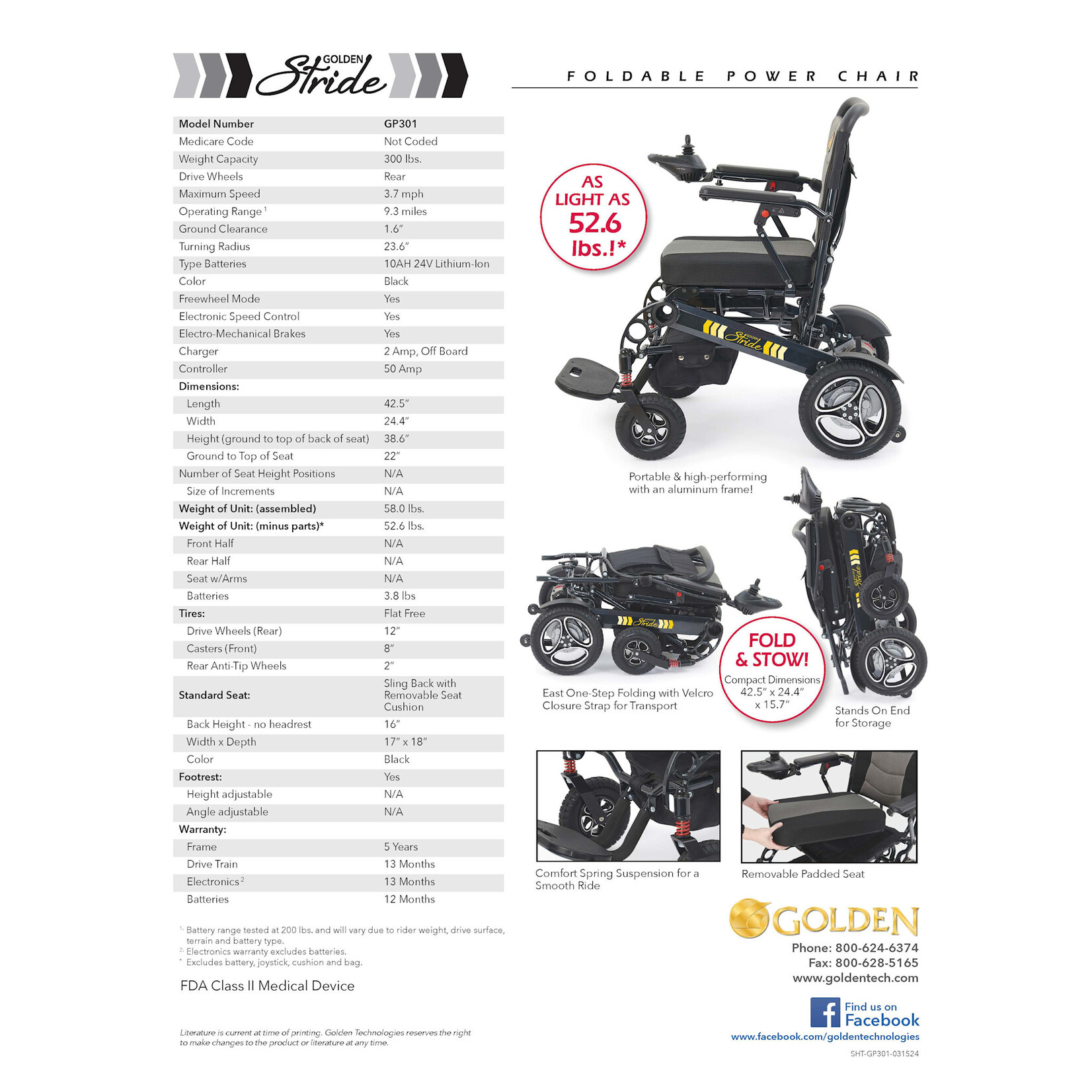 Golden Technologies Stride Foldable Electric Wheelchair