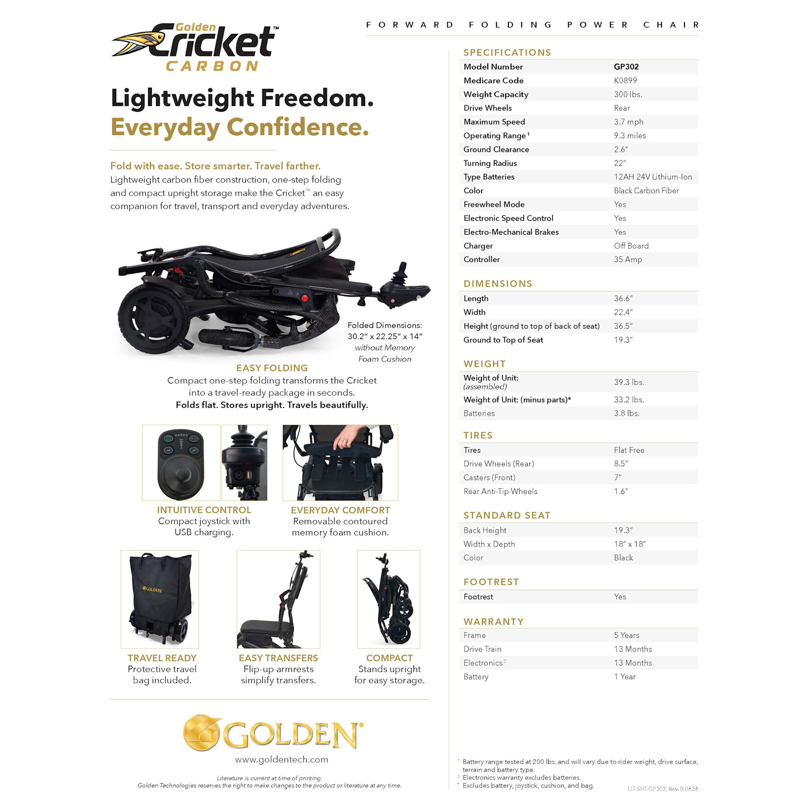 Golden Technologies Cricket Carbon Fiber Foldable Power Chair