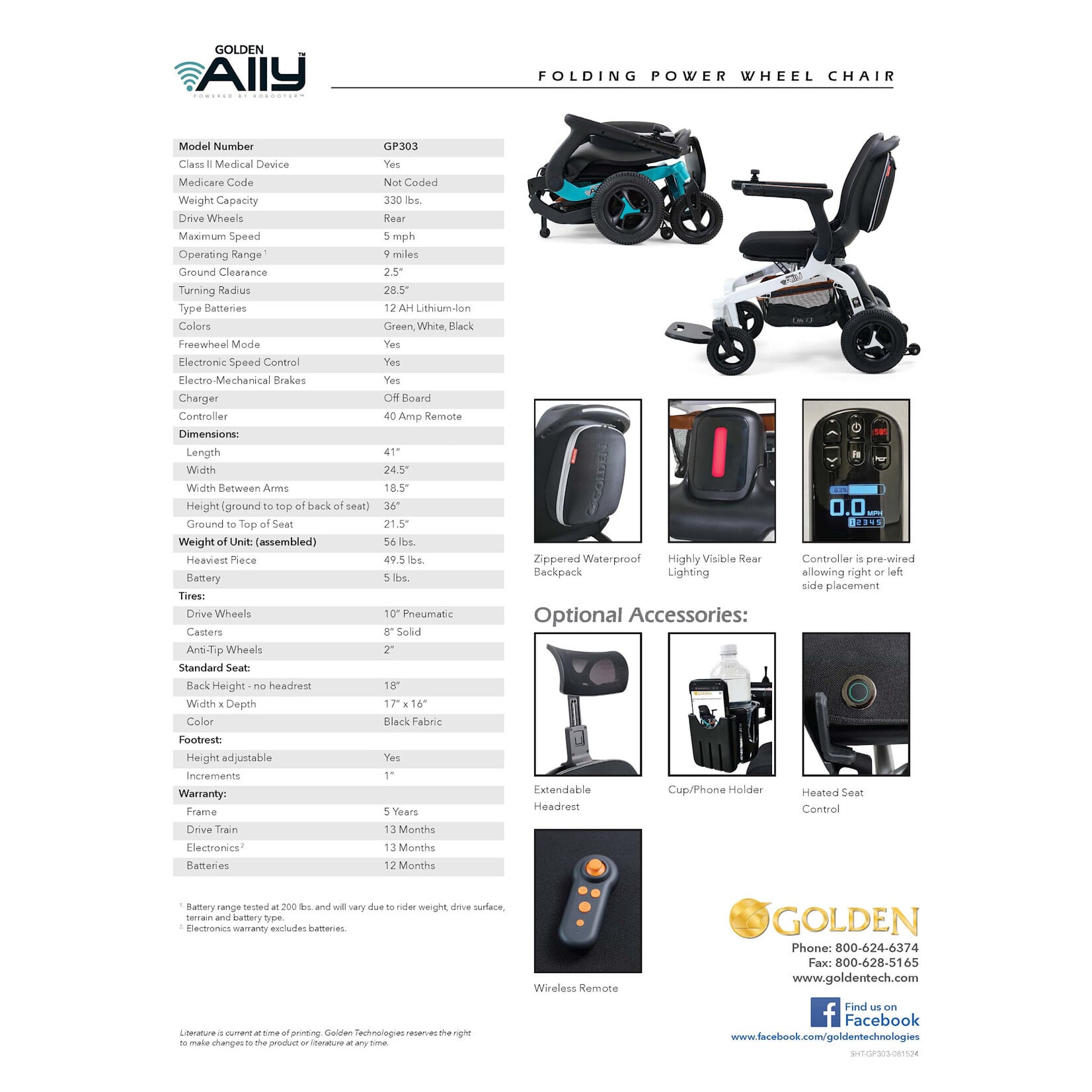Golden Technologies Ally Luxury Foldable Electric Wheelchair