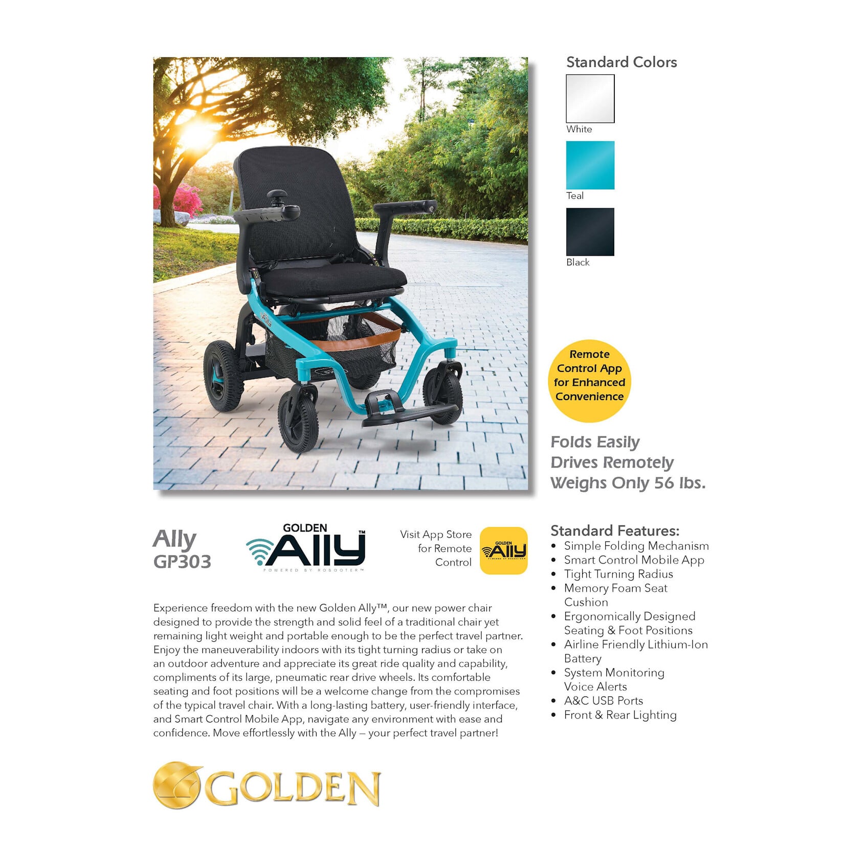 Golden Technologies Ally Luxury Foldable Electric Wheelchair