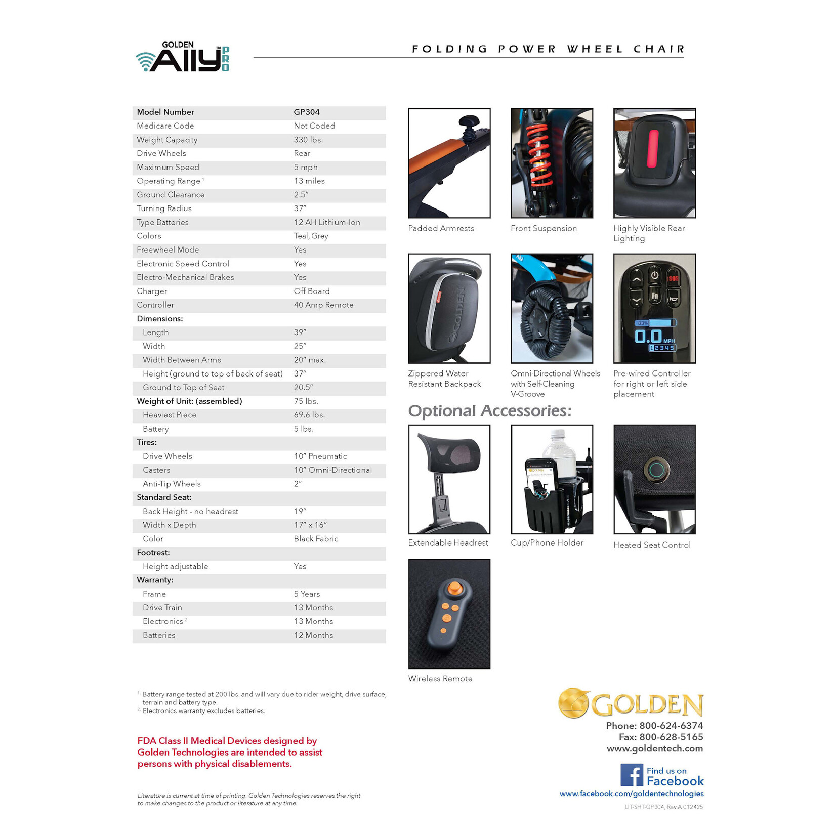 Golden Technologies Ally Pro Luxury Foldable Electric Wheelchair