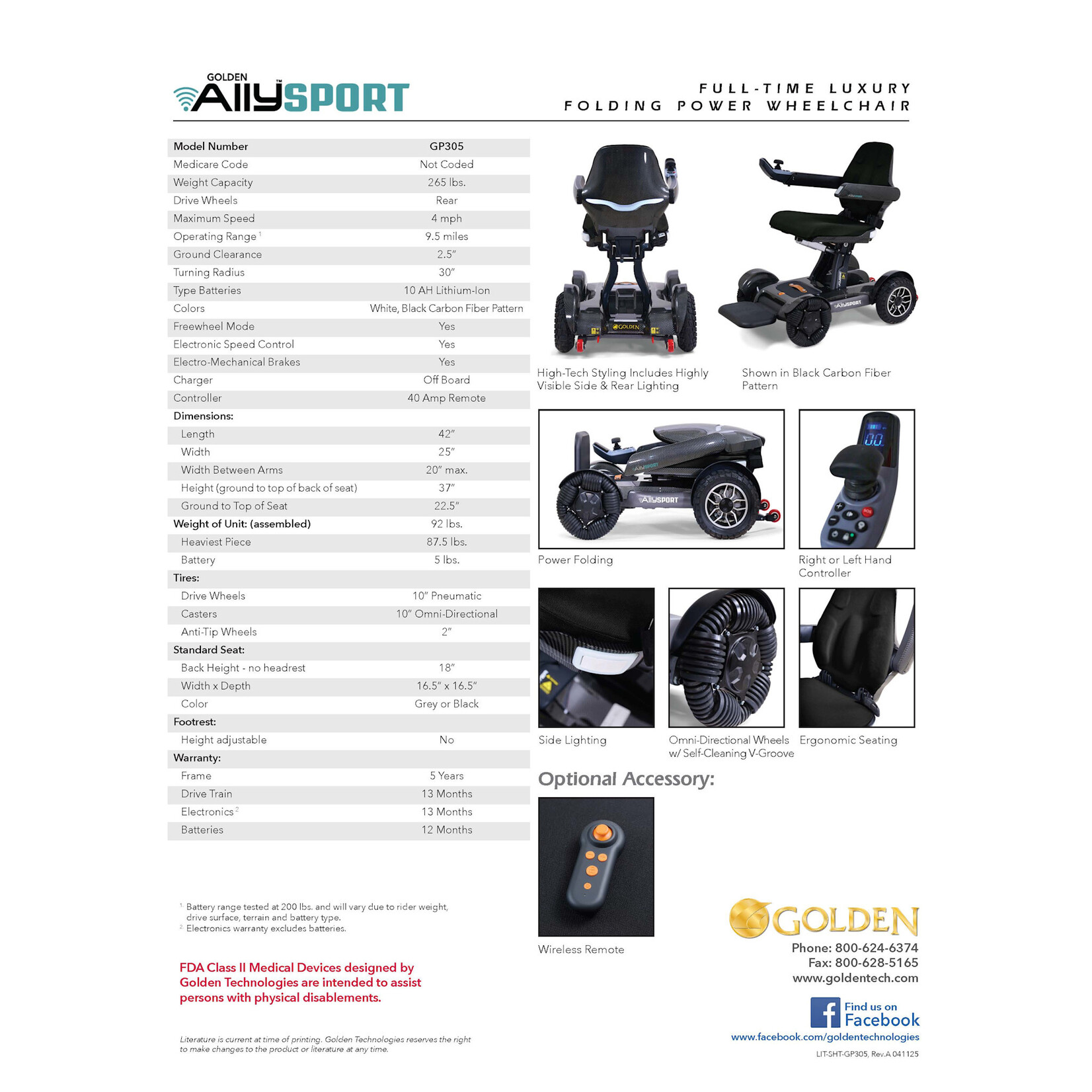 Golden Technologies Ally Sport Luxury Foldable Electric Wheelchair