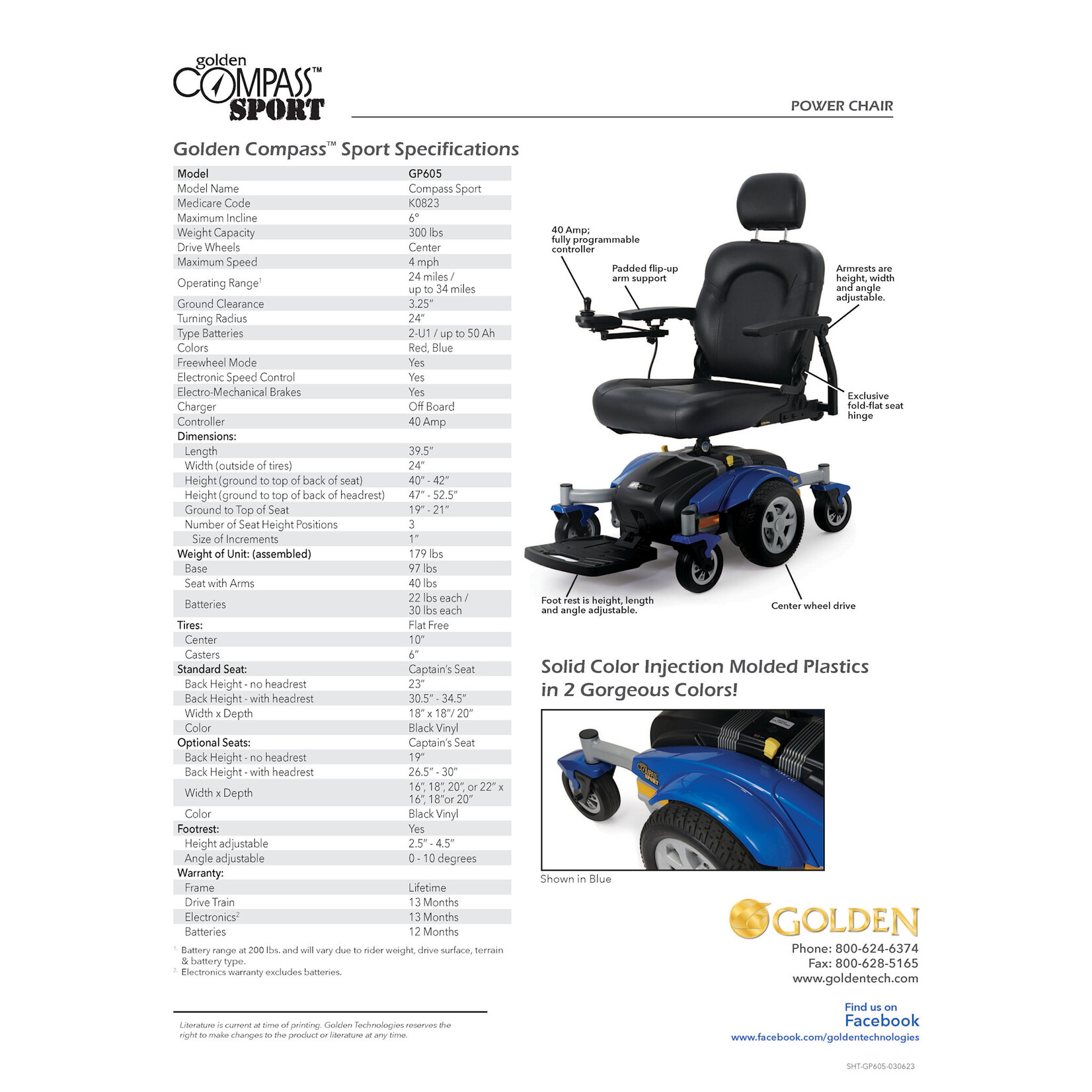 Golden Technologies Compass Sport Electric Wheelchair, Center Wheel Drive