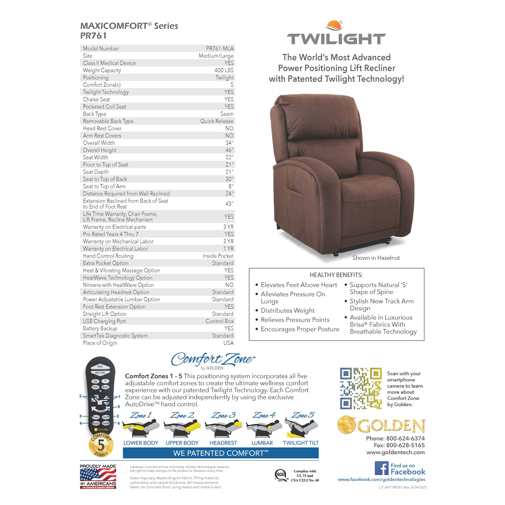 Golden Technologies 5 Zone Lift Chair: EZ Sleeper with Twilight Med/Lrg