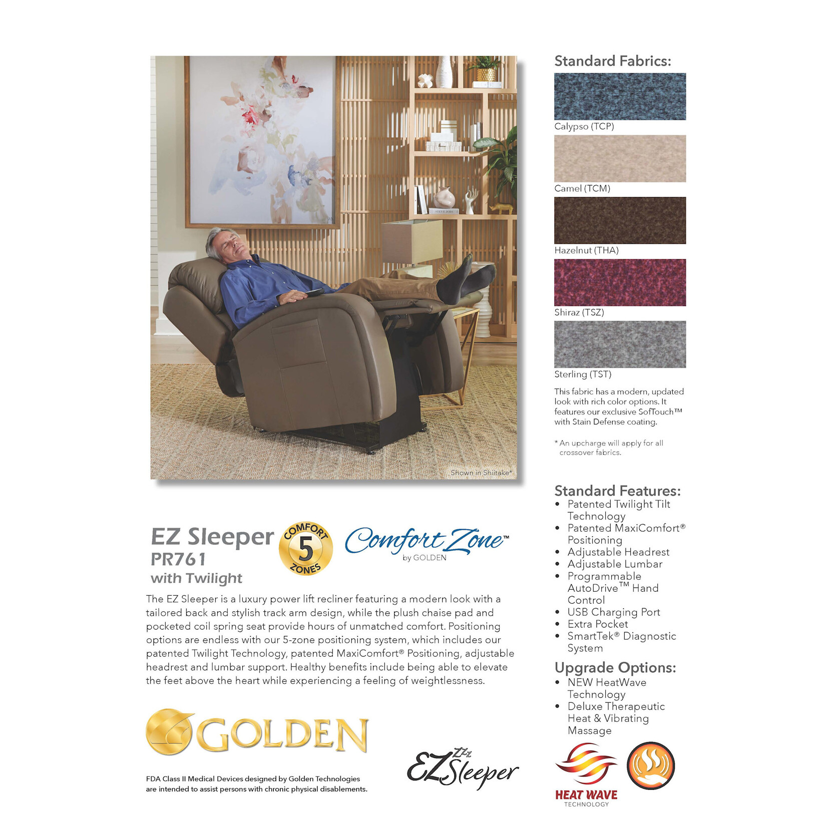 Golden Technologies 5 Zone Lift Chair: EZ Sleeper with Twilight Med/Lrg