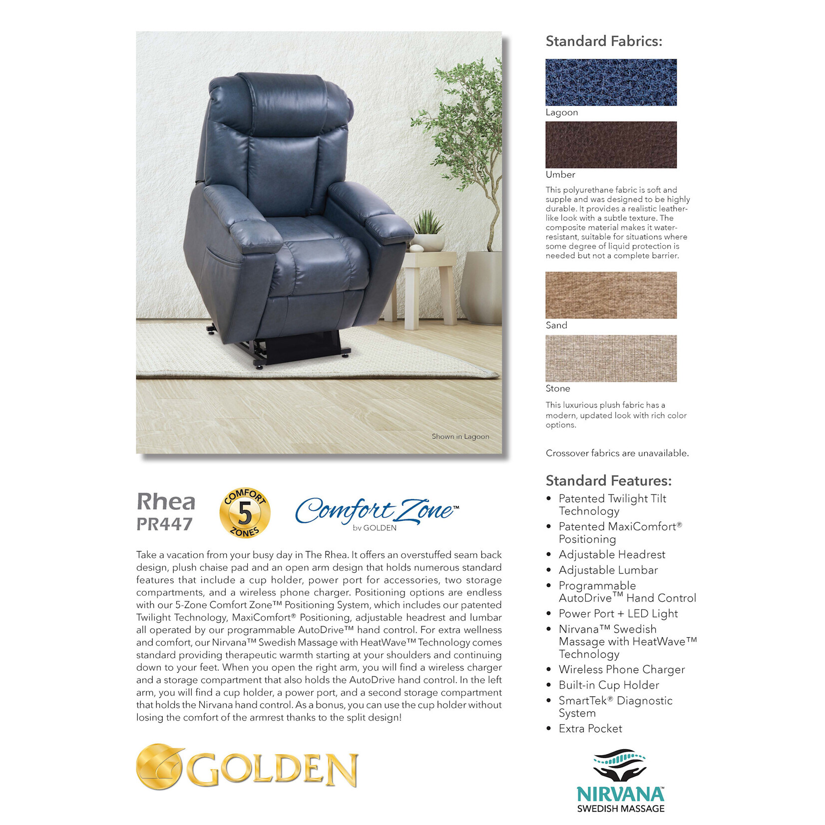 Golden Technologies 5 Zone Lift Chair: Rhea with Twilight MED