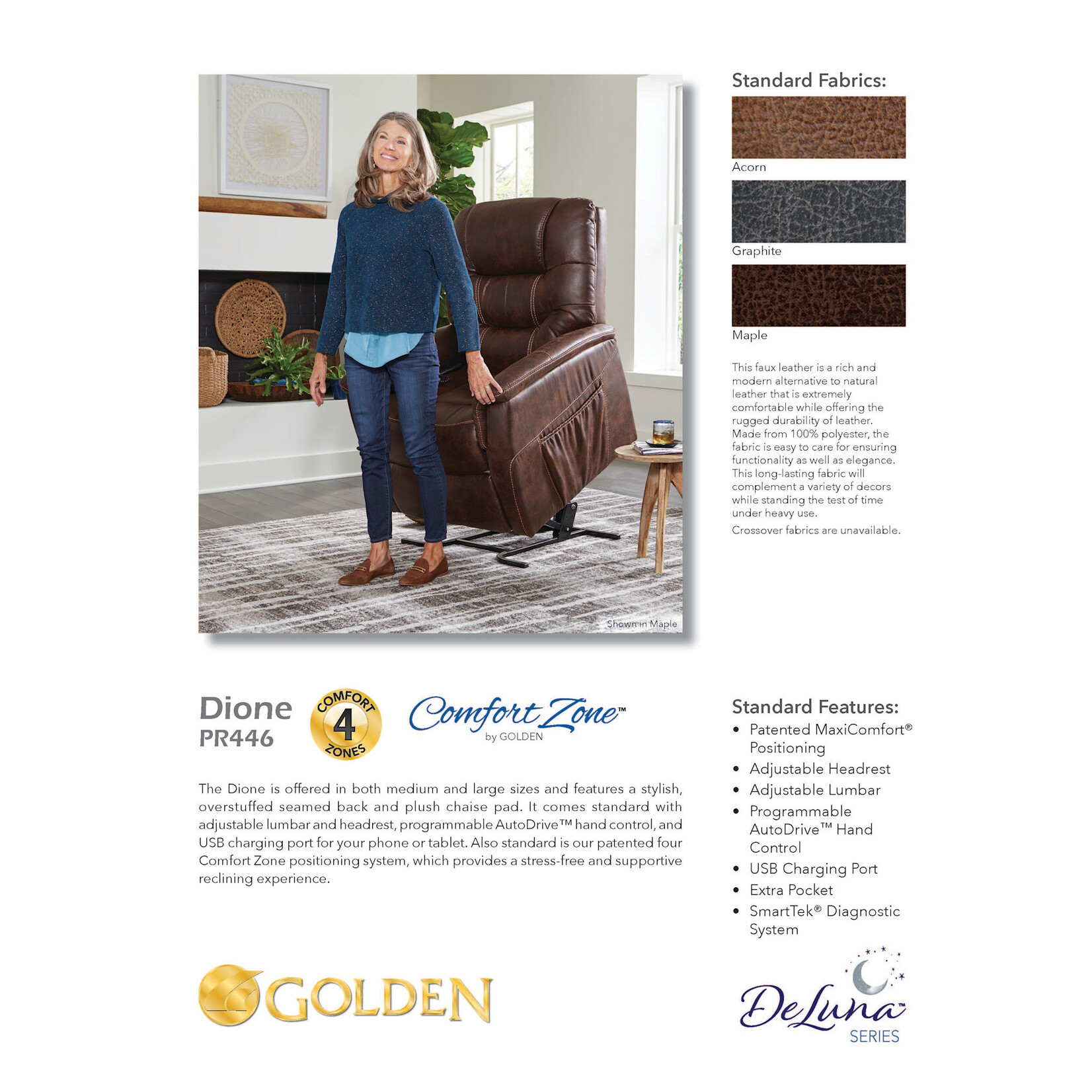 Golden Technologies 4 Zone Lift Chair: Dione MEDIUM