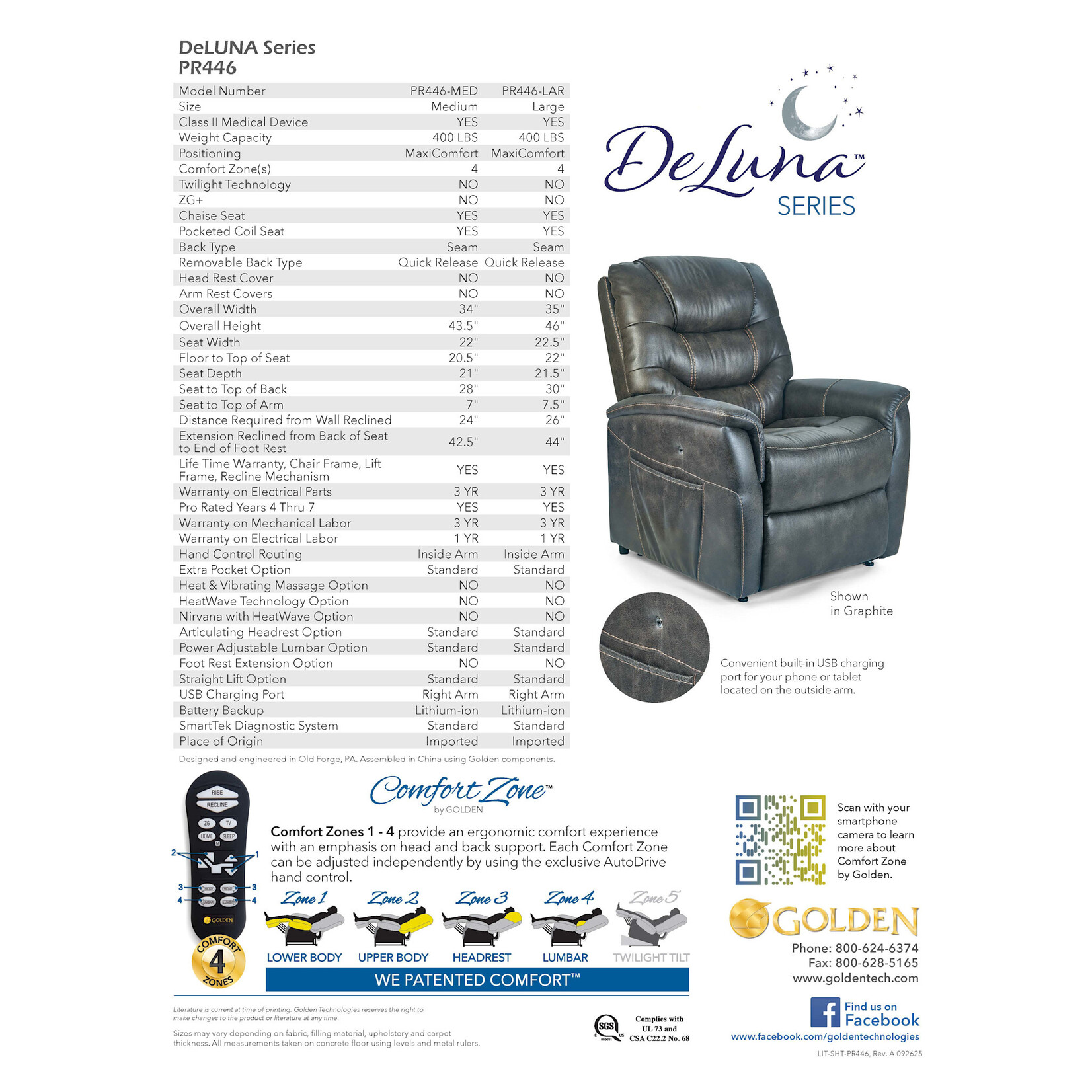 Golden Technologies 4 Zone Lift Chair: Dione MEDIUM