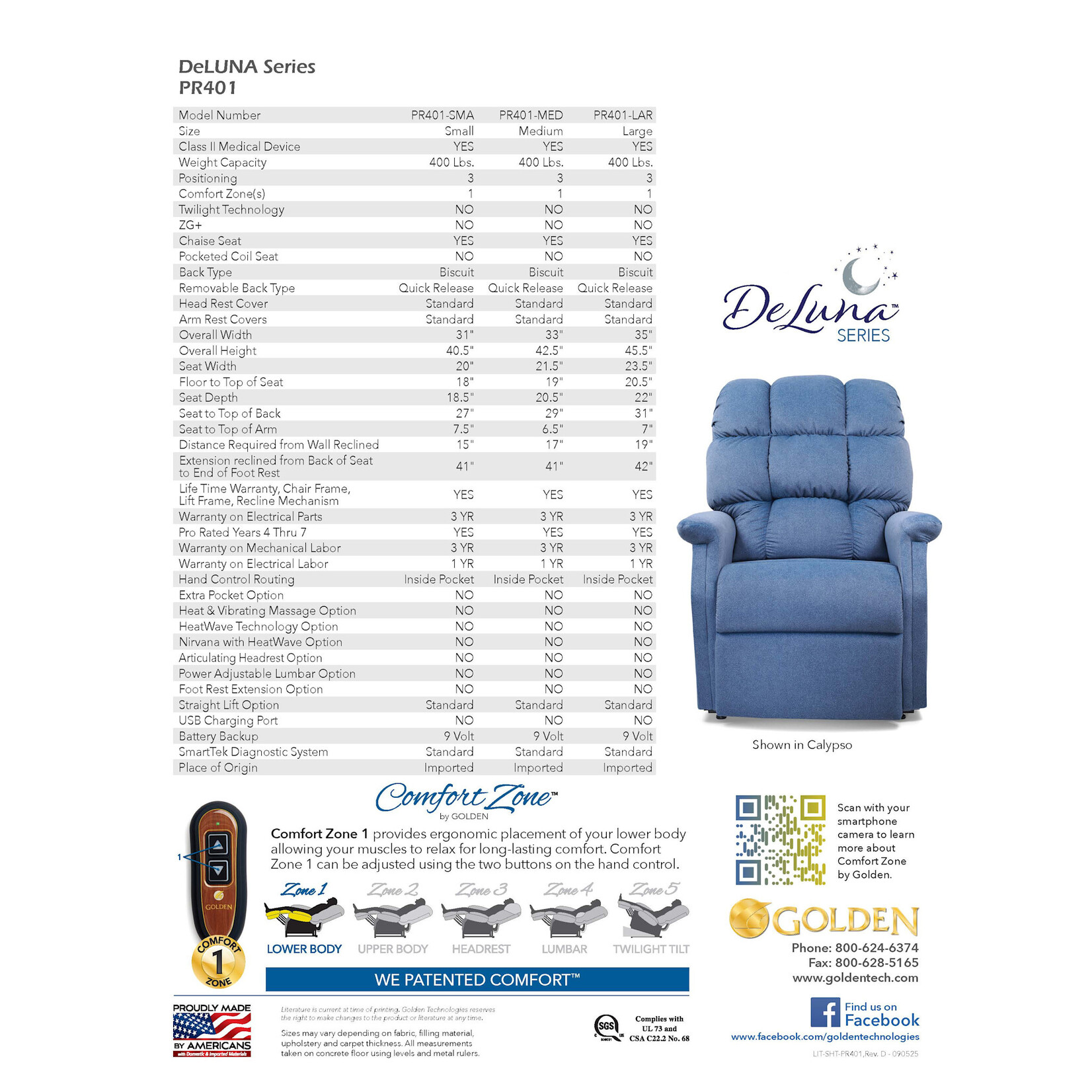 Golden Technologies 1 Zone Lift Chair: Cambridge SMALL