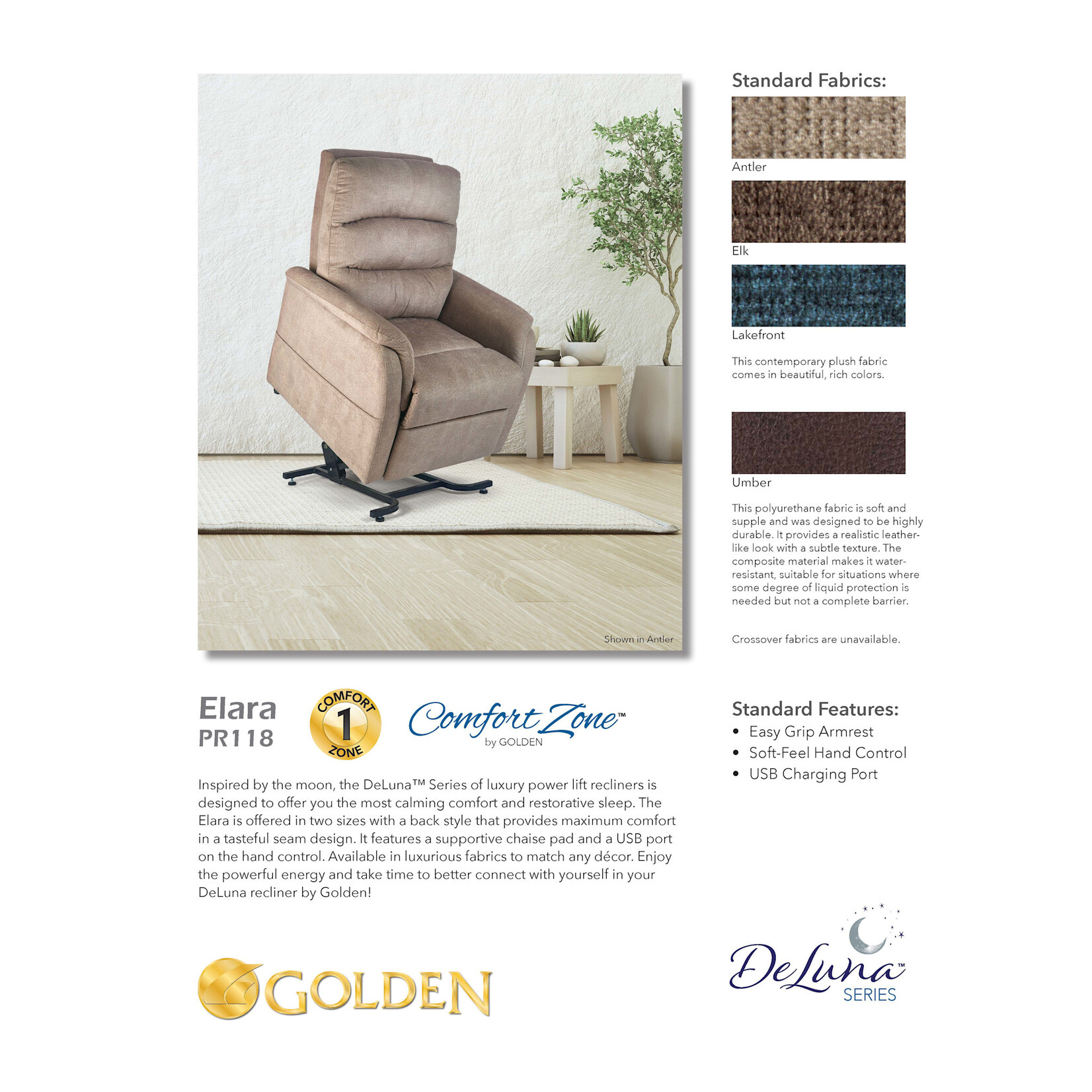 Golden Technologies 1 Zone Lift Chair: Elara Medium/Small