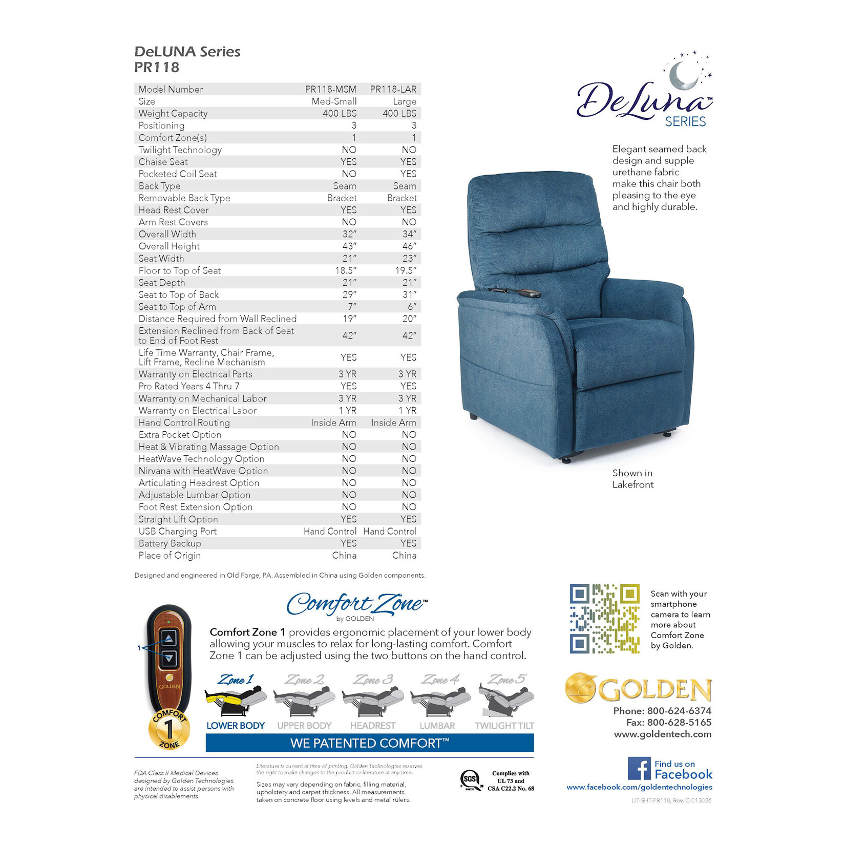 Golden Technologies 1 Zone Lift Chair: Elara Large