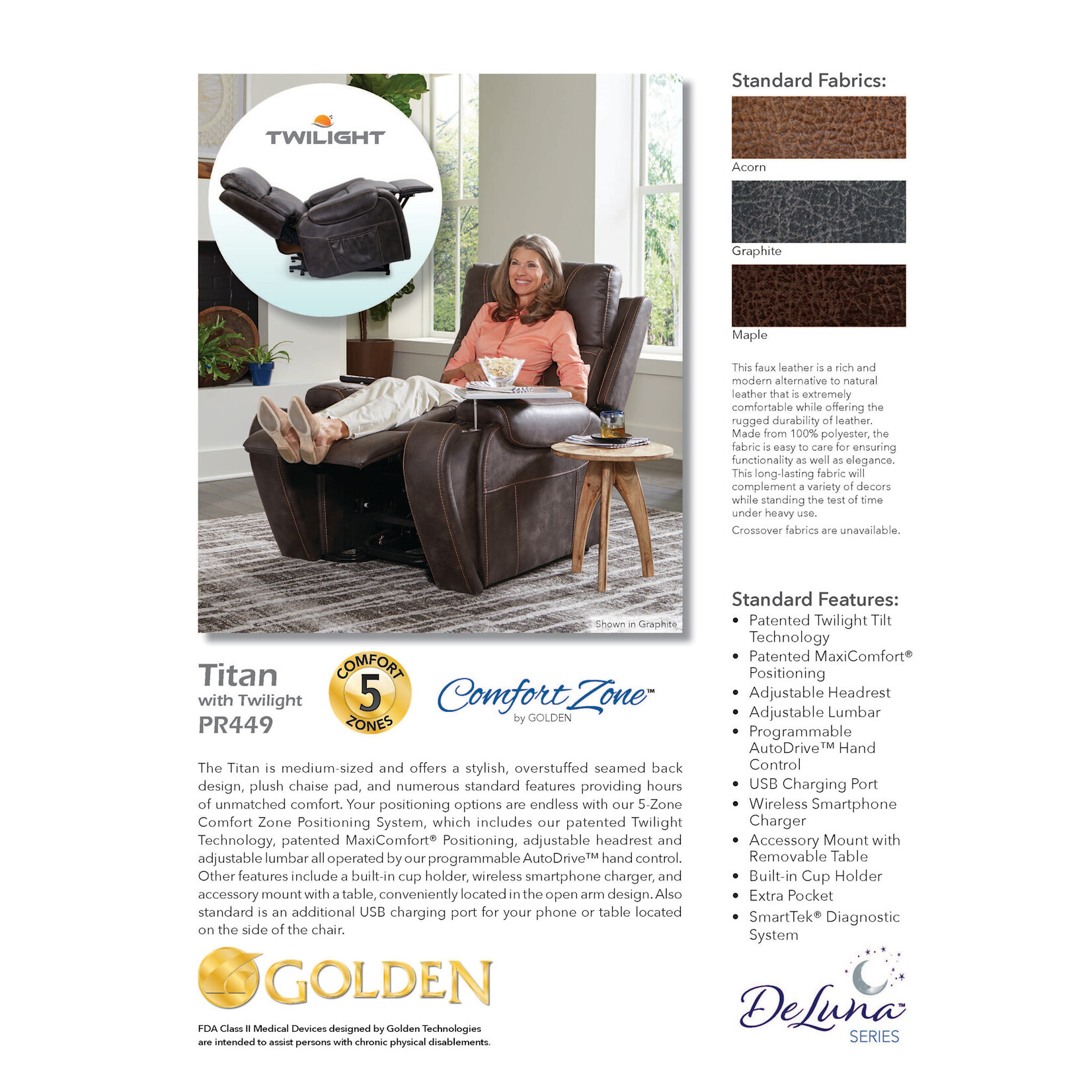 Golden Technologies 5 Zone Lift Chair: Titan Medium with Twilight