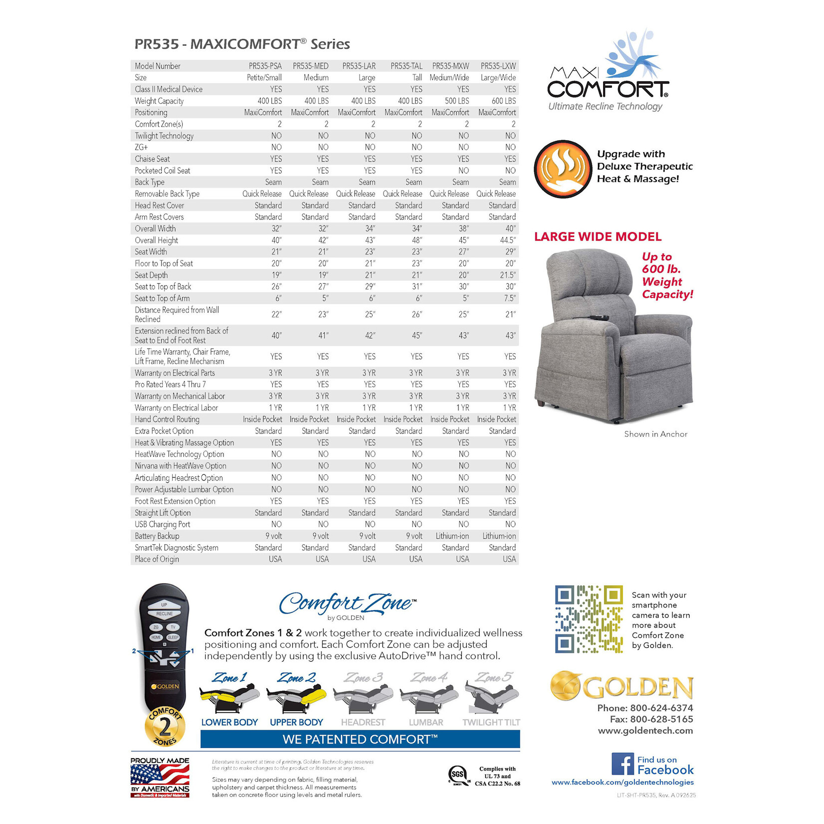 Golden Technologies 2 Zone Lift Chair: Comforter with MaxiComfort Petite/Small