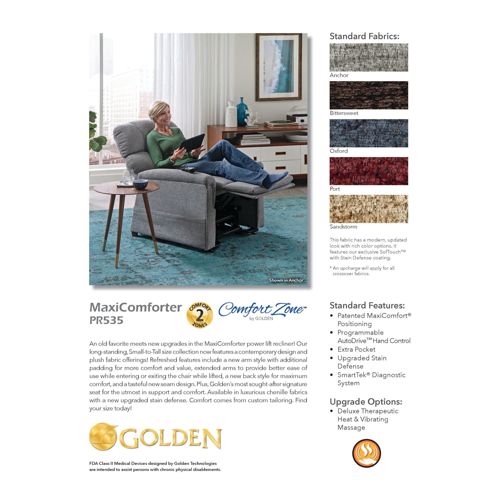 Golden Technologies 2 Zone Lift Chair: Comforter with MaxiComfort Medium