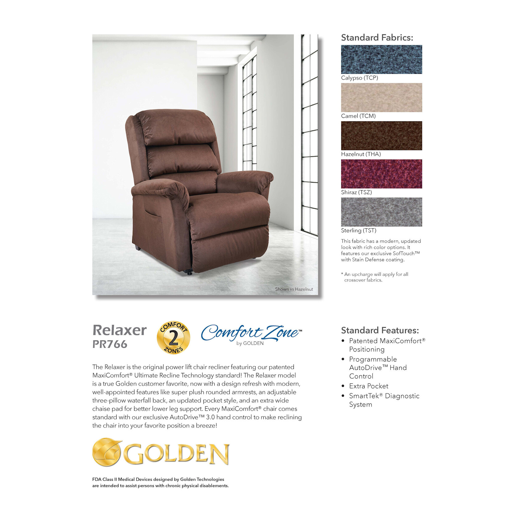 Golden Technologies 2 Zone Lift Chair: Relaxer with MaxiComfort Large