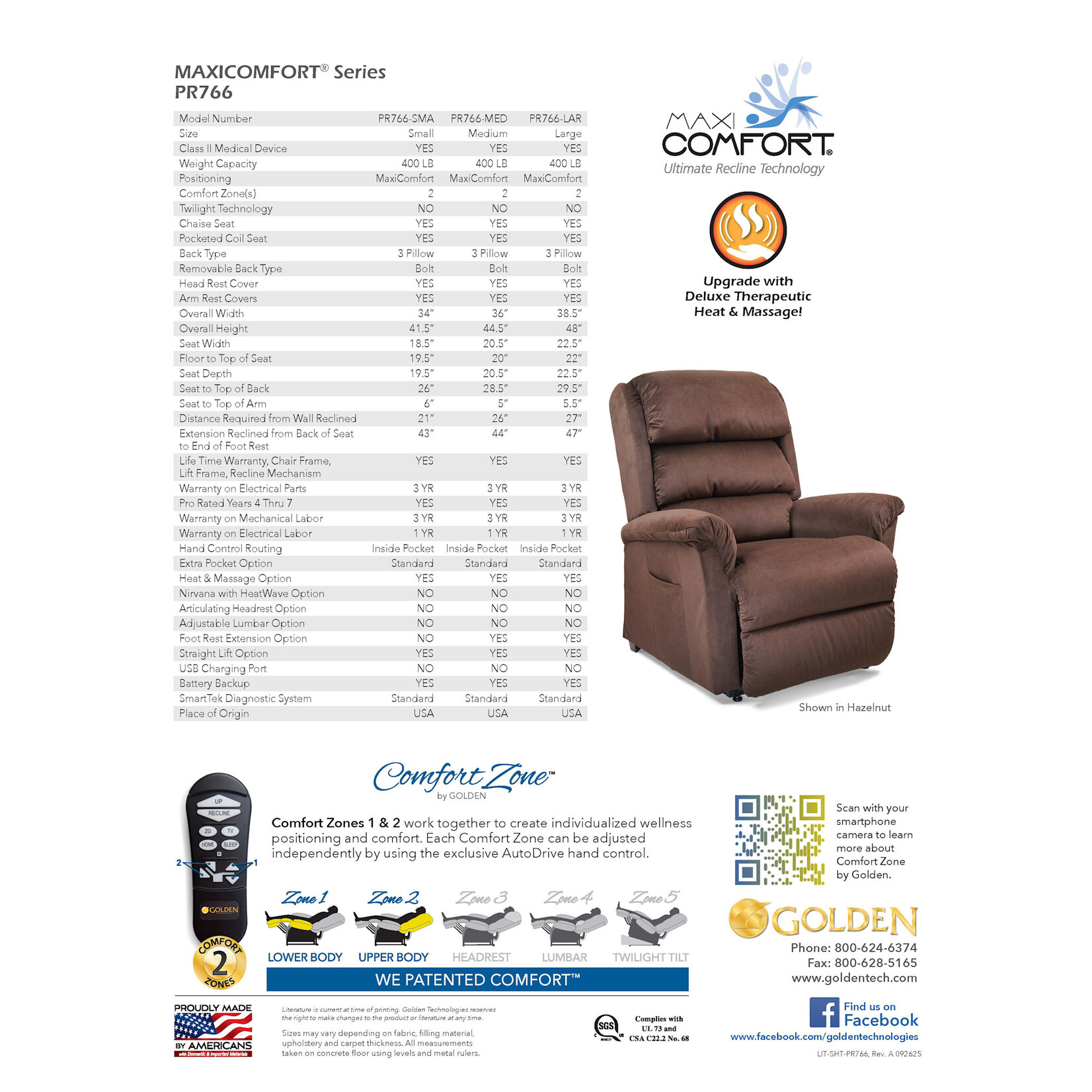 Golden Technologies 2 Zone Lift Chair: Relaxer with MaxiComfort Large