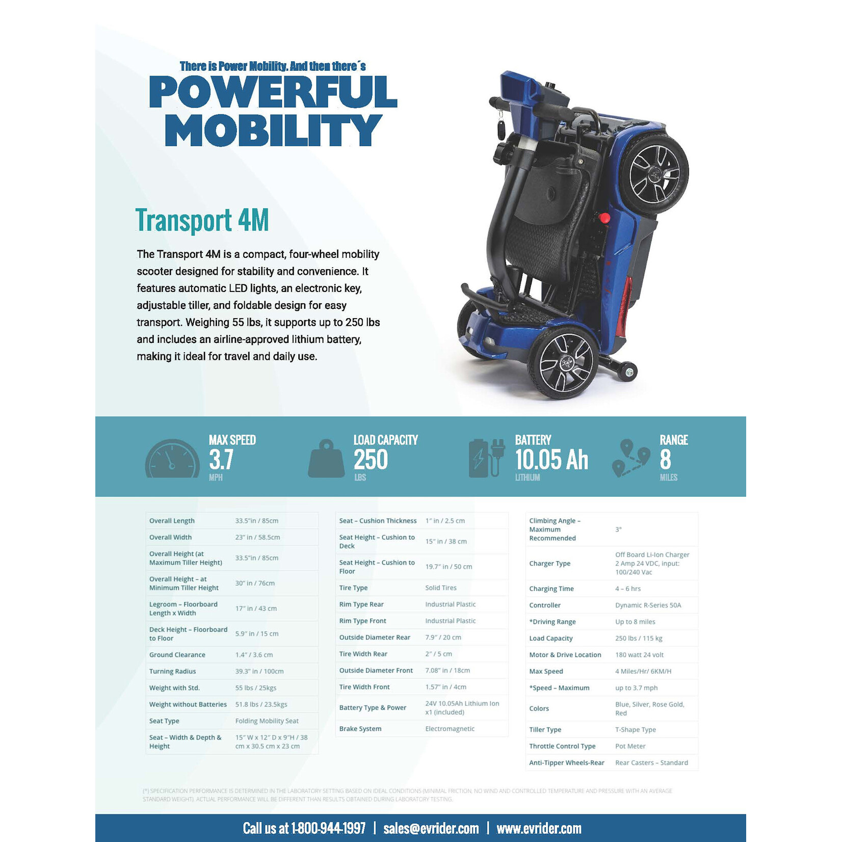 EV Rider Transport 4M Manual Folding Scooter - Blue