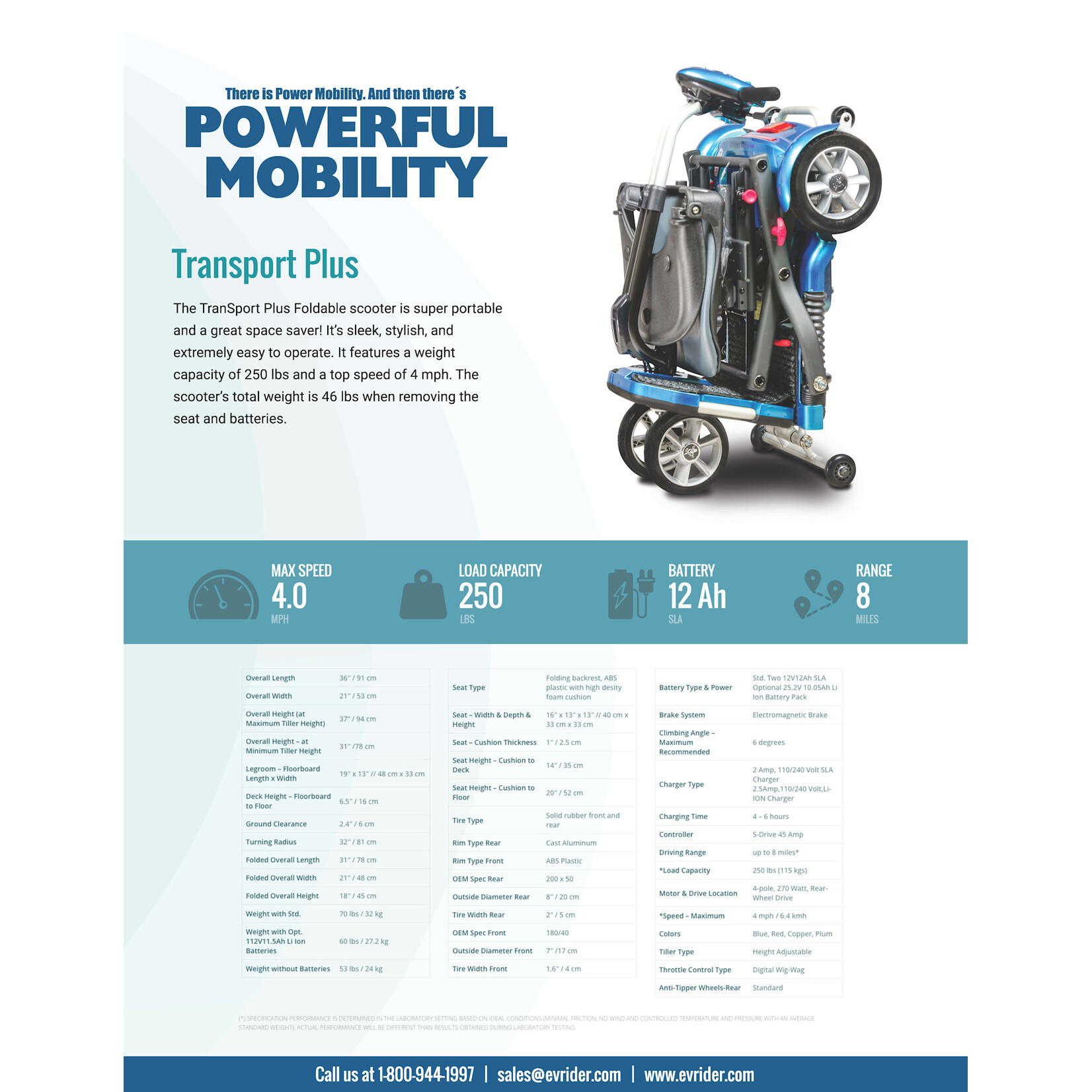 EV Rider Transport Plus Manual Folding Scooter - Blue