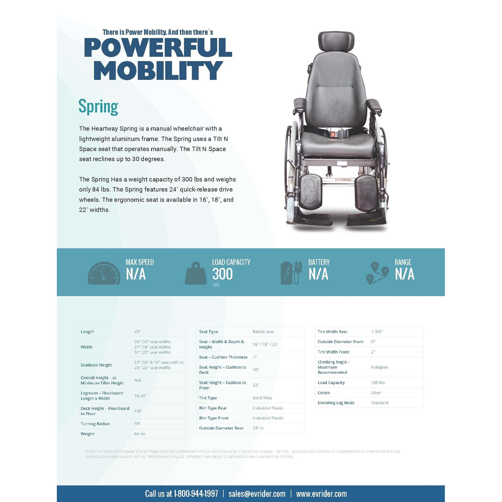 EV Rider Manual Tilt in Space 18" Manual Wheelchair
