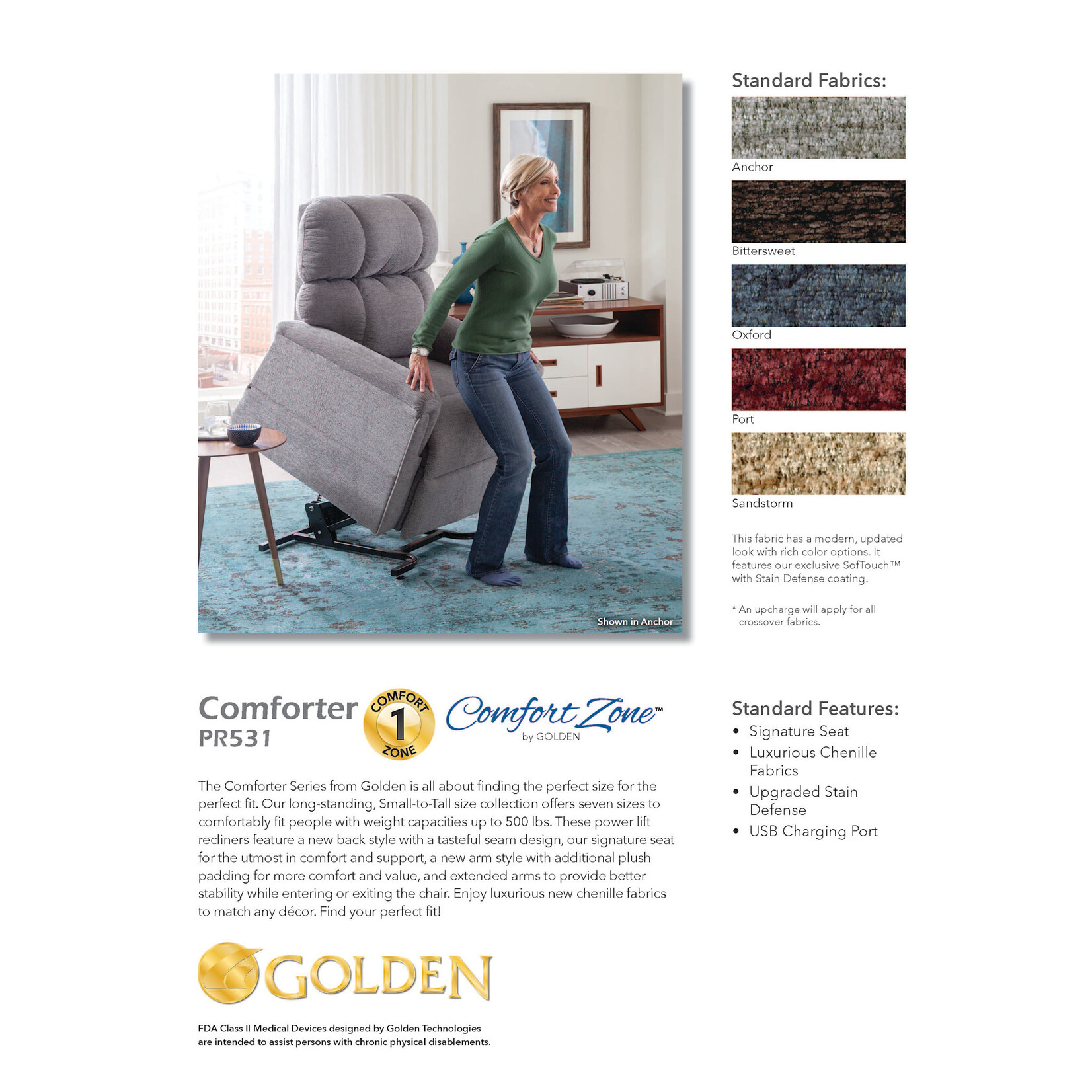 Golden Technologies 1 Zone Lift Chair: Comforter Petite/Small