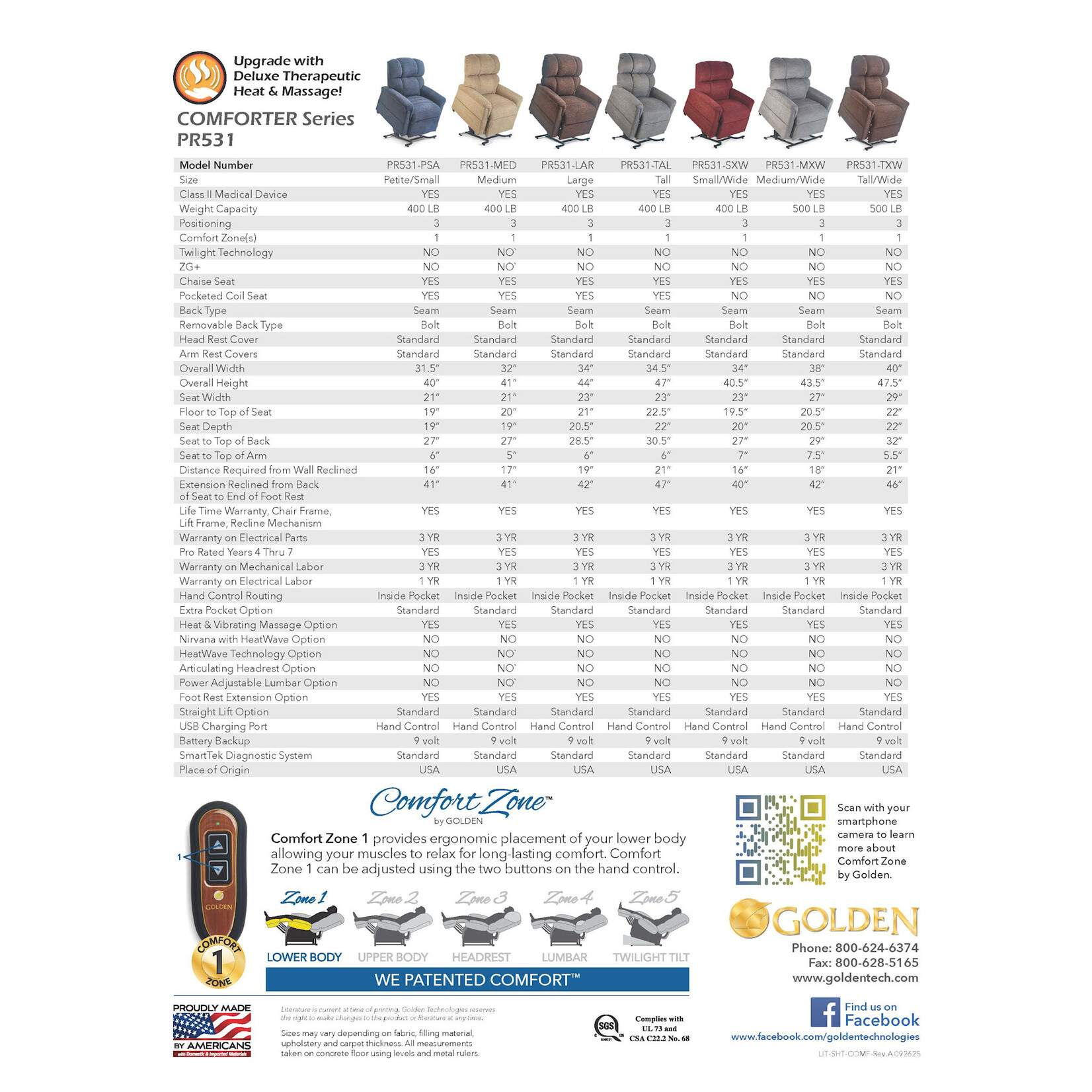 Golden Technologies 1 Zone Lift Chair: Comforter Medium