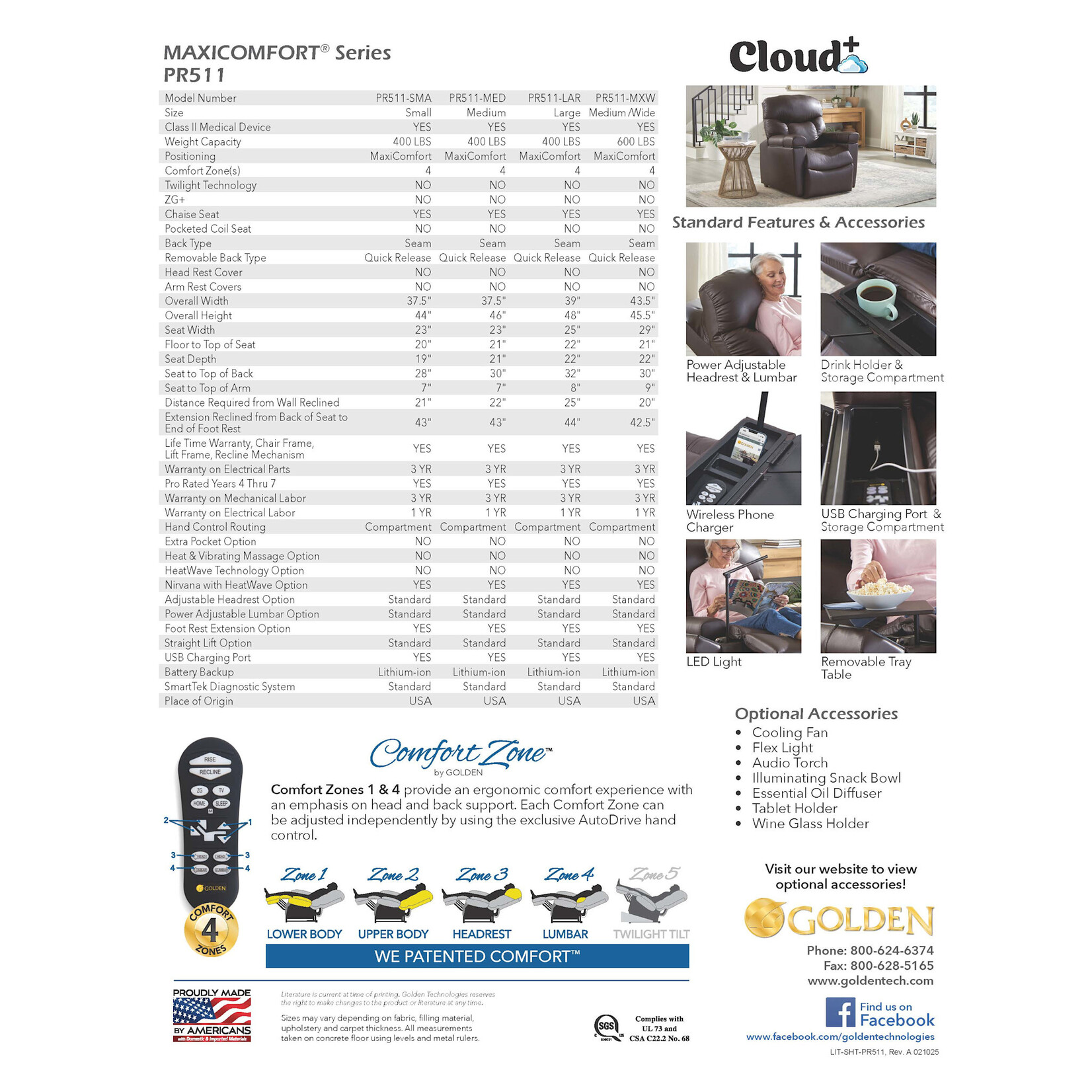 Golden Technologies 4 Zone Lift Chair: Cloud+ with MaxiComfort Medium