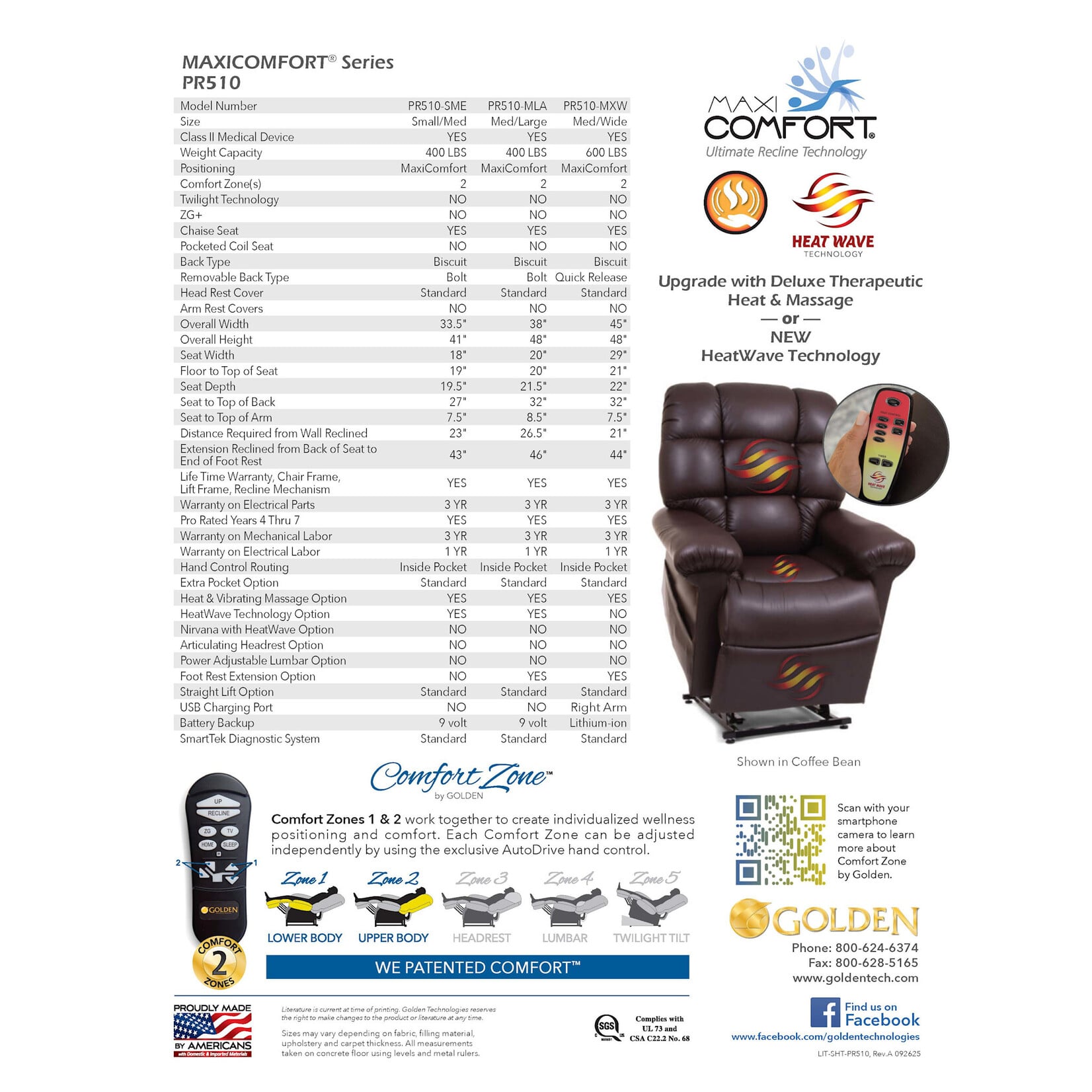Golden Technologies 2 Zone Lift Chair: Cloud Classic Small/Medium