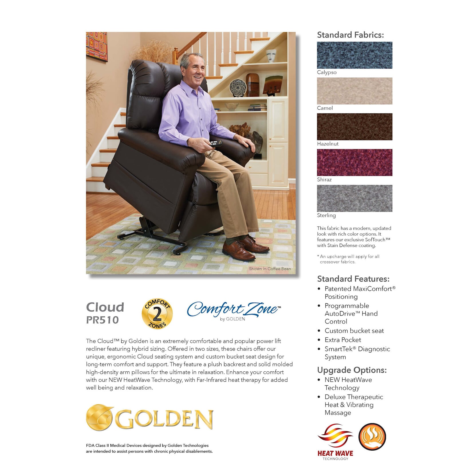 Golden Technologies 2 Zone Lift Chair: Cloud Classic Medium/Large