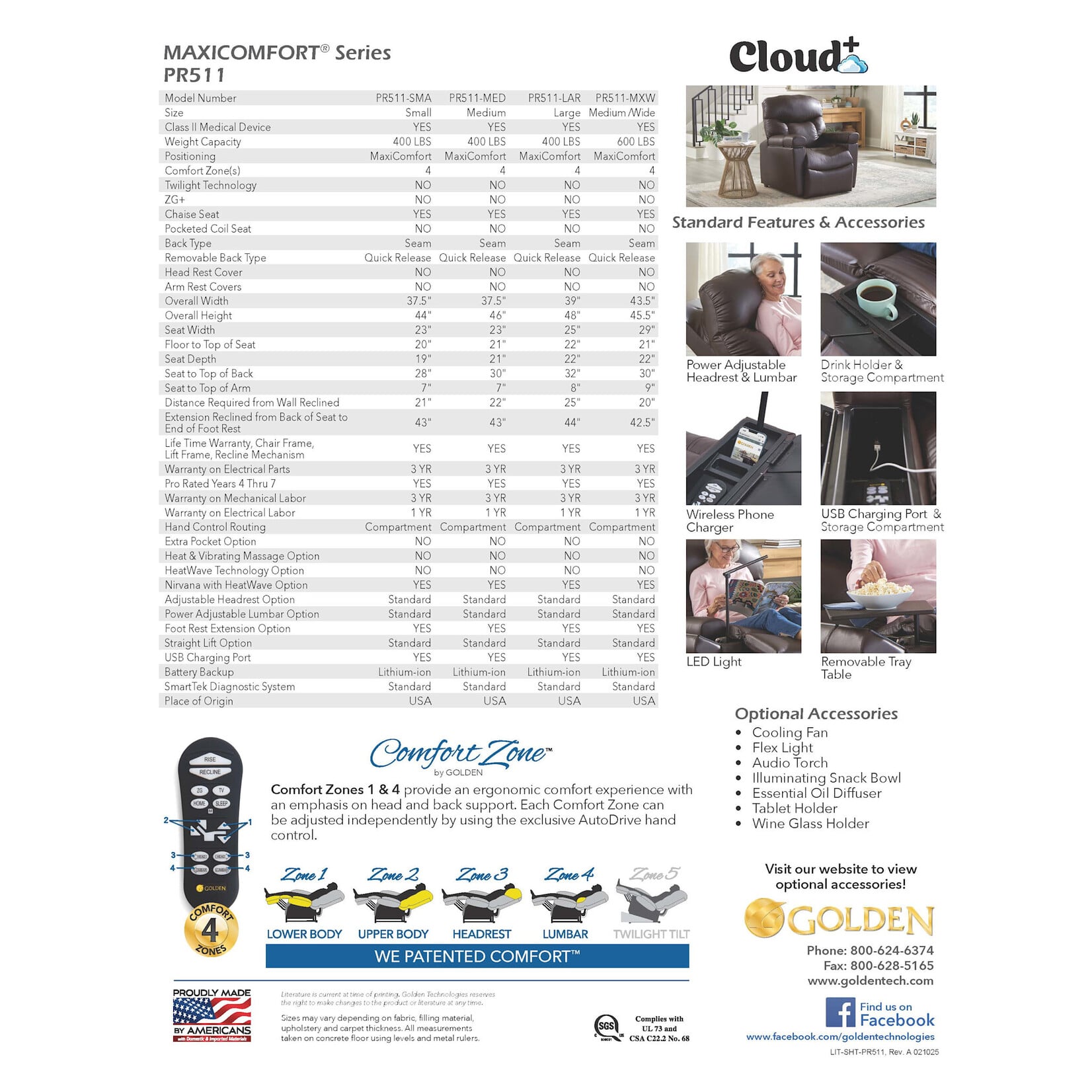 Golden Technologies 4 Zone Lift Chair: Cloud+ with MaxiComfort Medium Wide