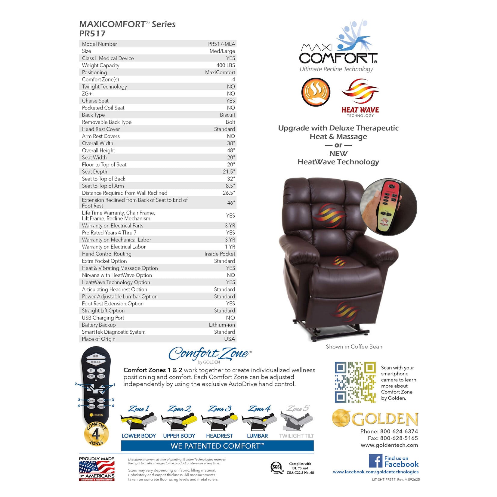 Golden Technologies 4 Zone Lift Chair: Cloud Medium/Large