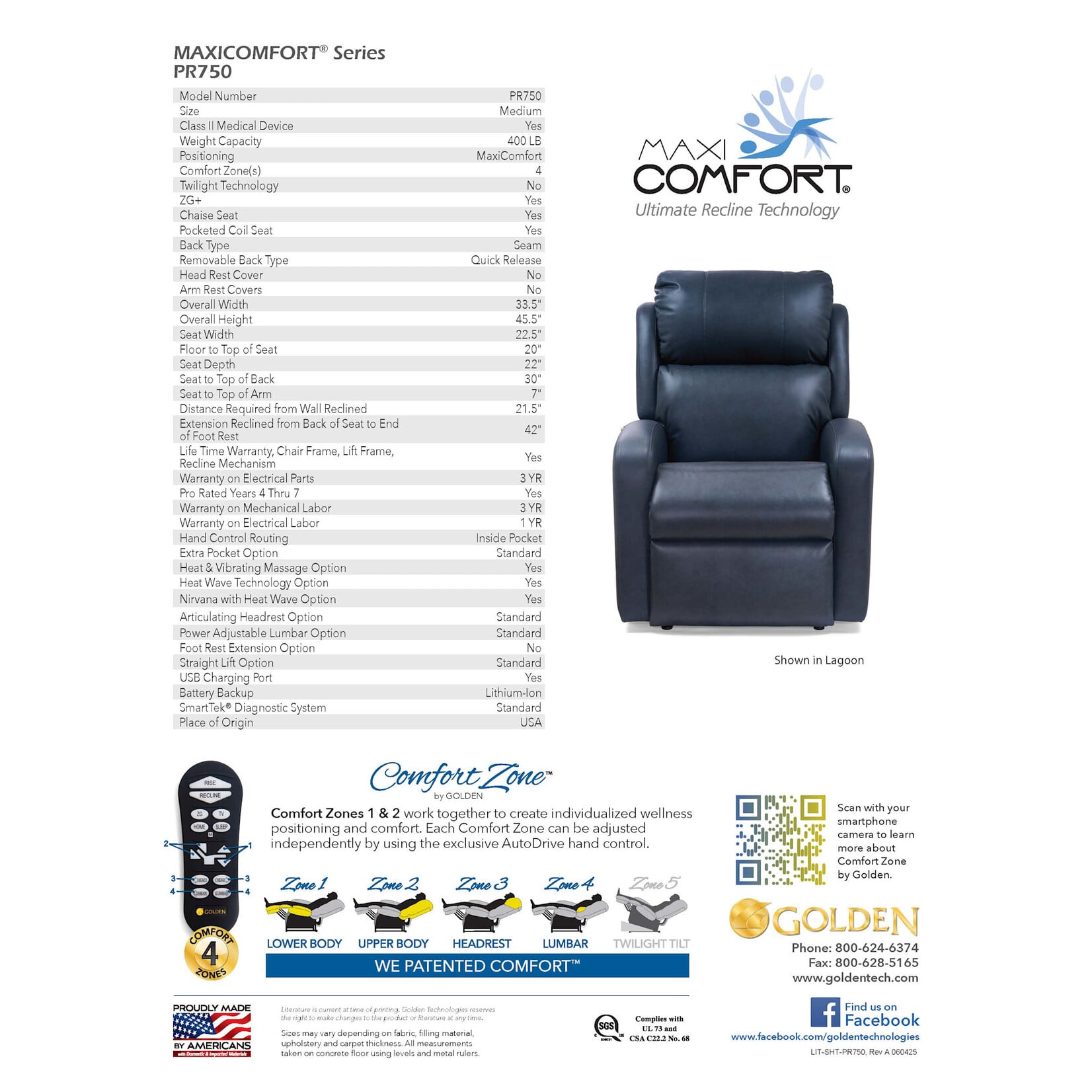 Golden Technologies 4 Zone Lift Chair: EZ Sleeper Slim Medium