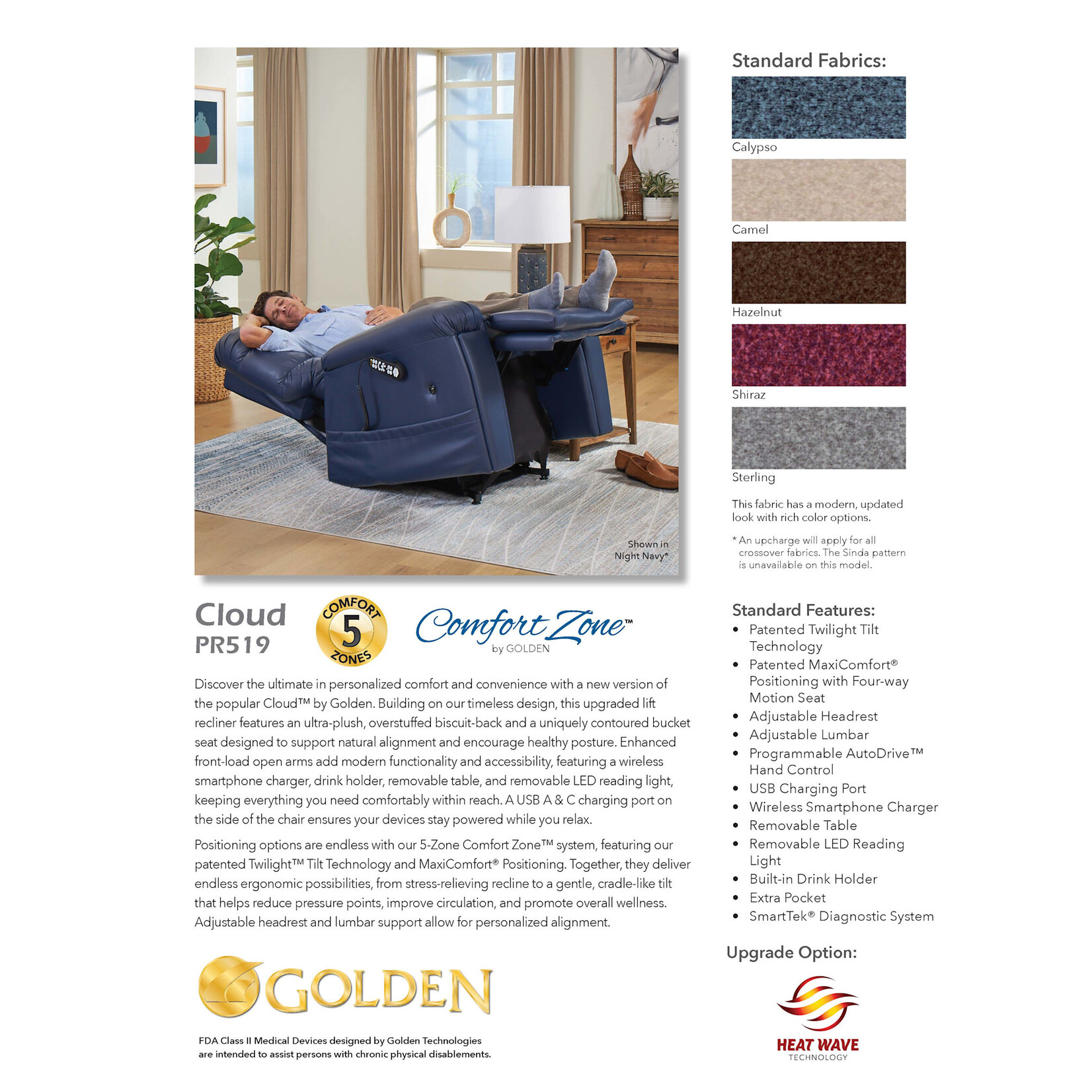 Golden Technologies 5 Zone Lift Chair: Cloud Supreme with Twilight Medium/Large