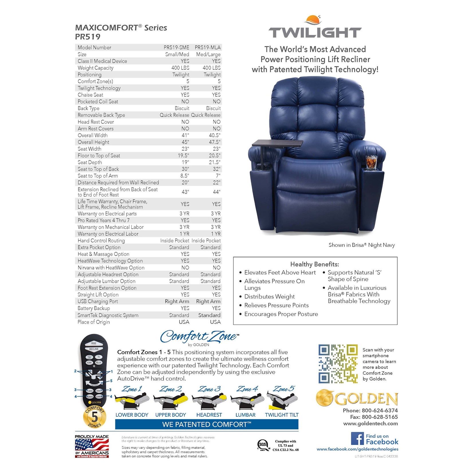 Golden Technologies 5 Zone Lift Chair: Cloud Supreme with Twilight Medium/Large