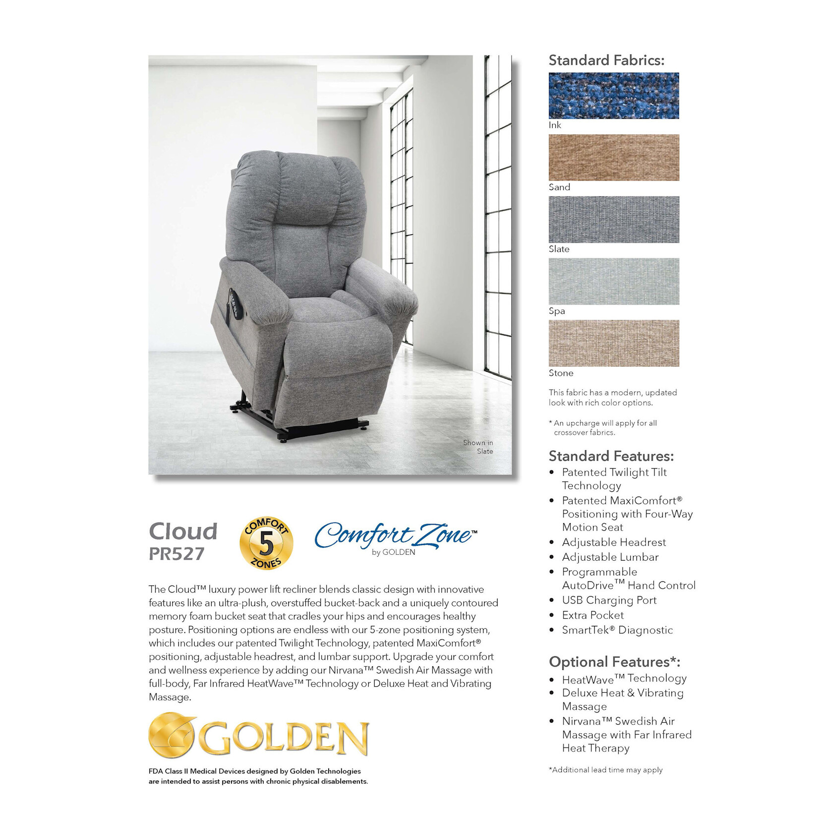 Golden Technologies 5 Zone Lift Chair: Cloud Elite with Twilight Medium/Large