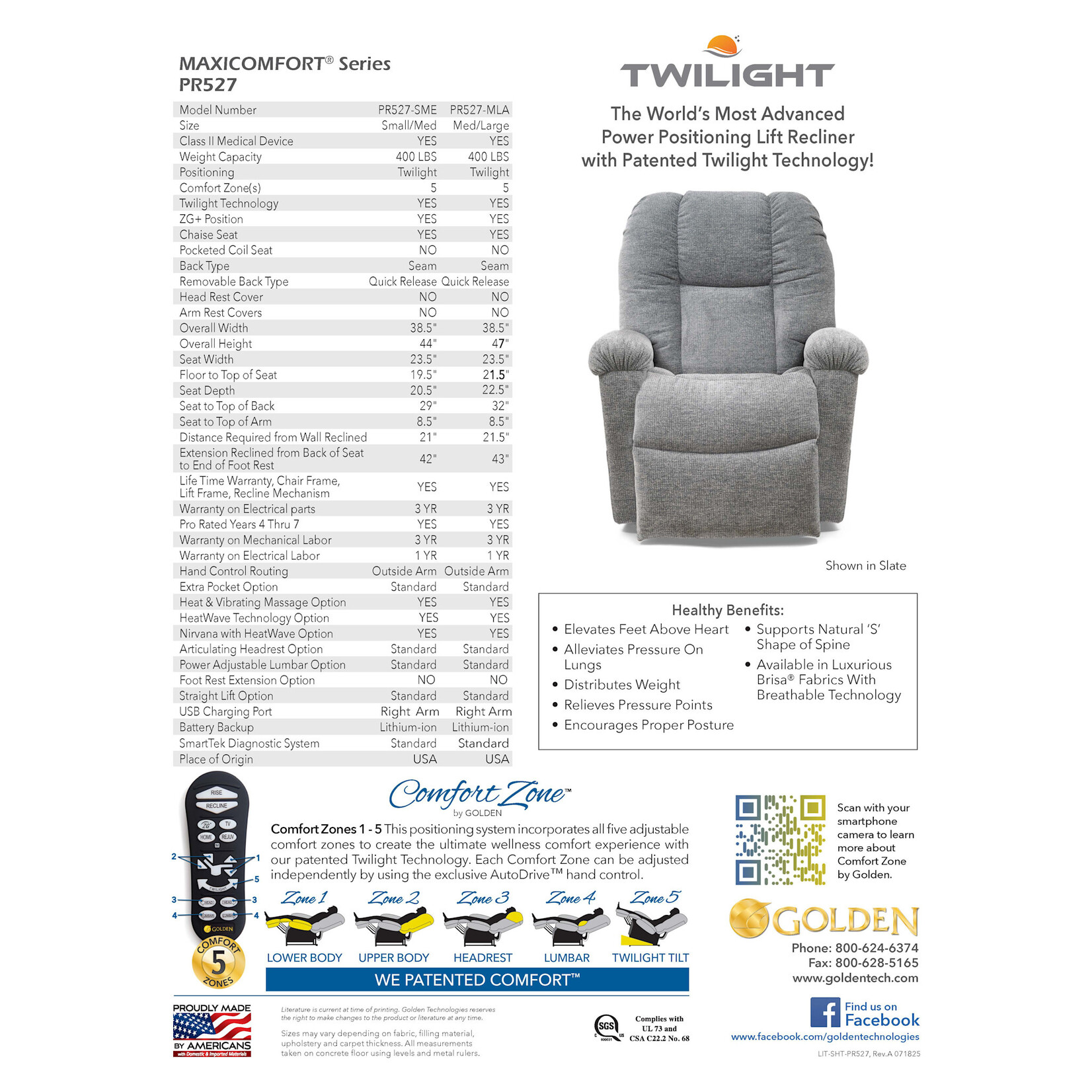 Golden Technologies 5 Zone Lift Chair: Cloud Elite with Twilight Medium/Large