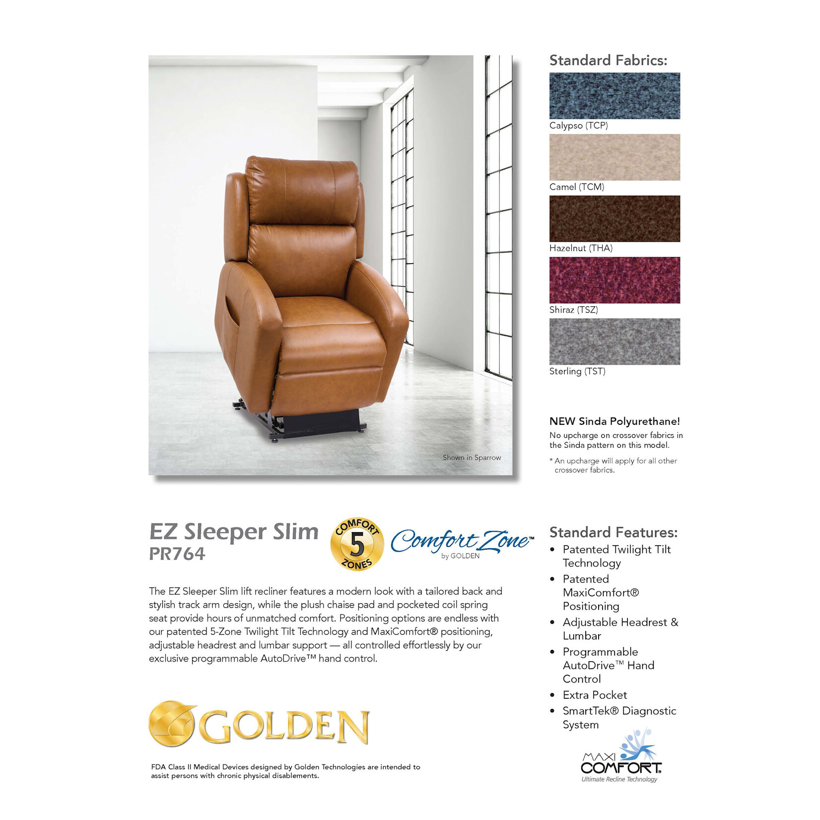 Golden Technologies 5 Zone Lift Chair: EZ Sleeper Slim with Twilight Small
