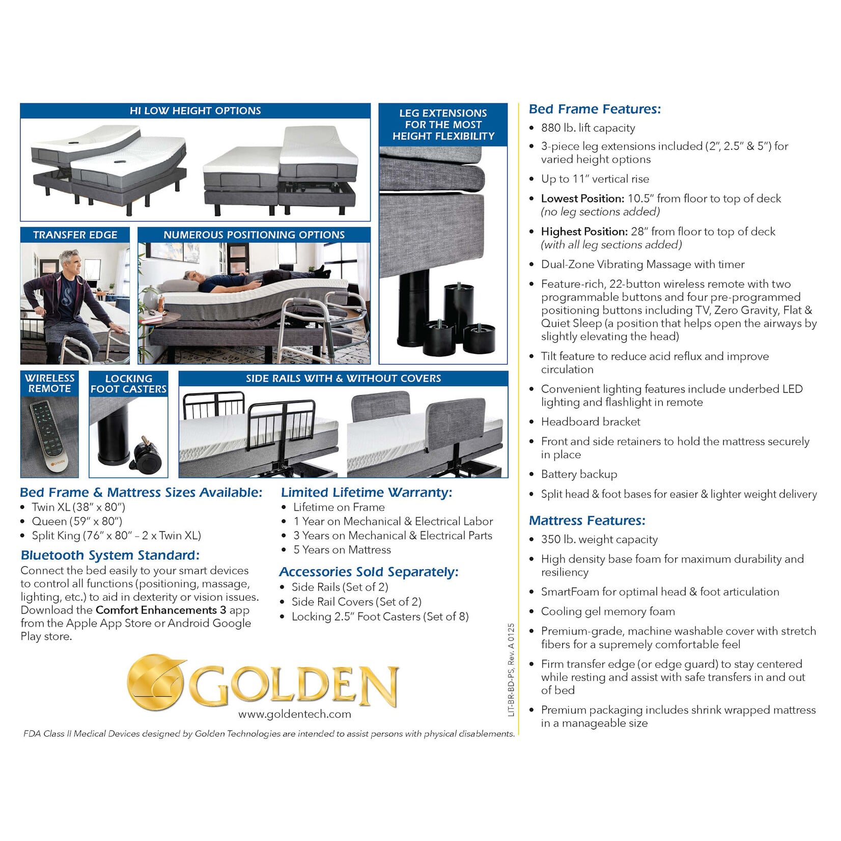 Golden Technologies Passport Hi Low Adjustable Bed - Base and Mattress - Twin XL