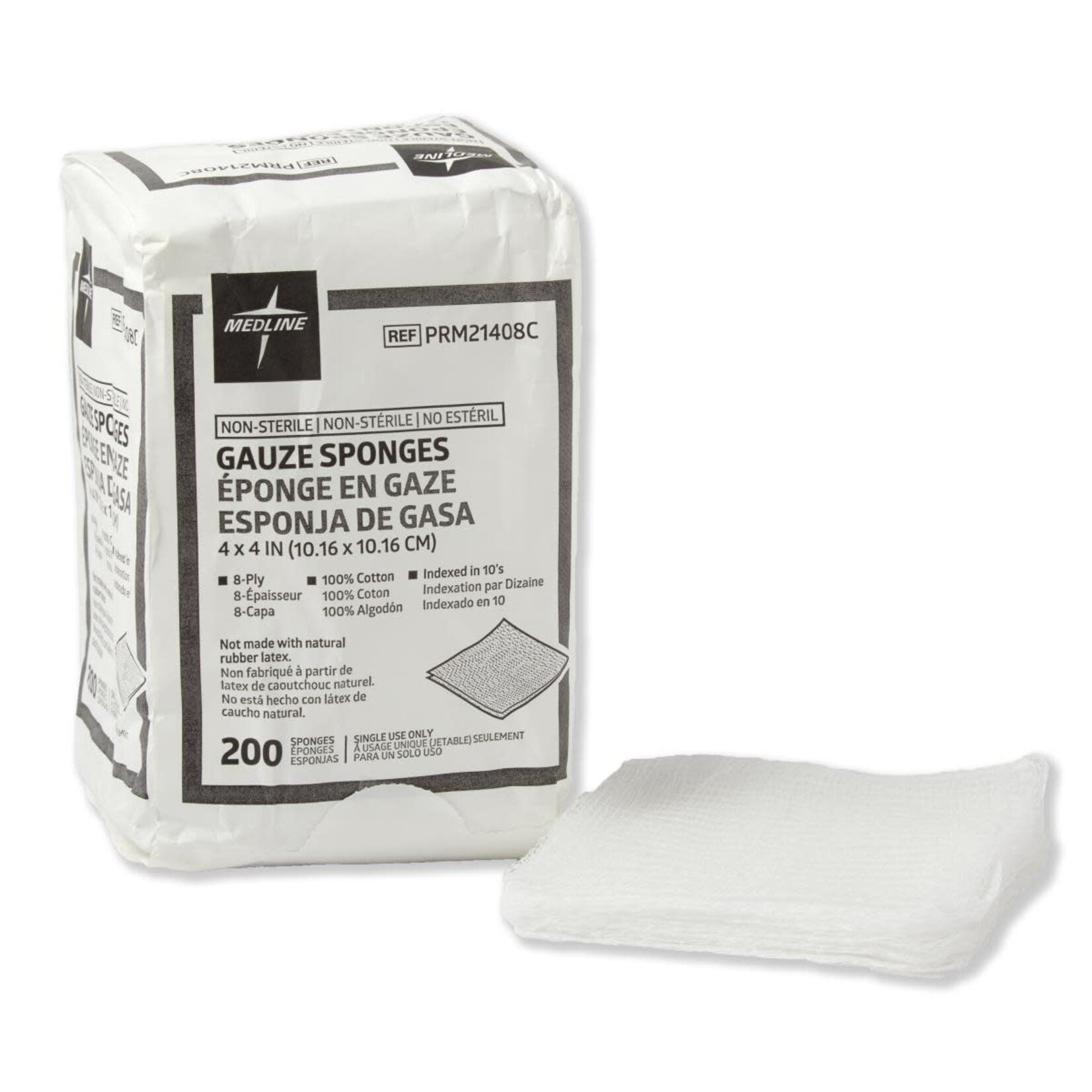 Medline NonSterile Gauze Sponge, 8-ply - 4" x 4" - PKG of 200