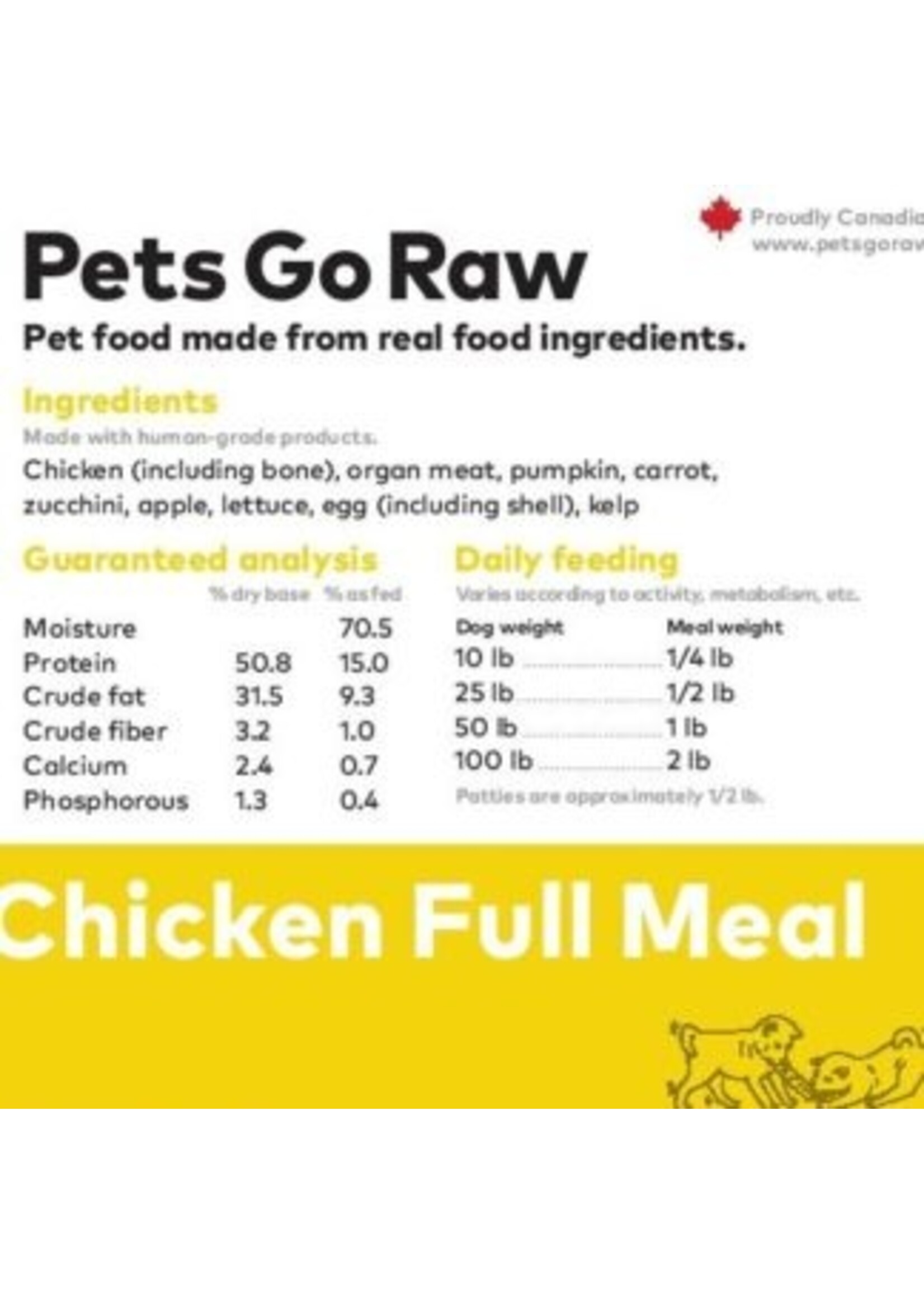 Pets Go Raw Pets Go Raw Chicken Full Meal Mini Bulk 1/2lb (9lbs)