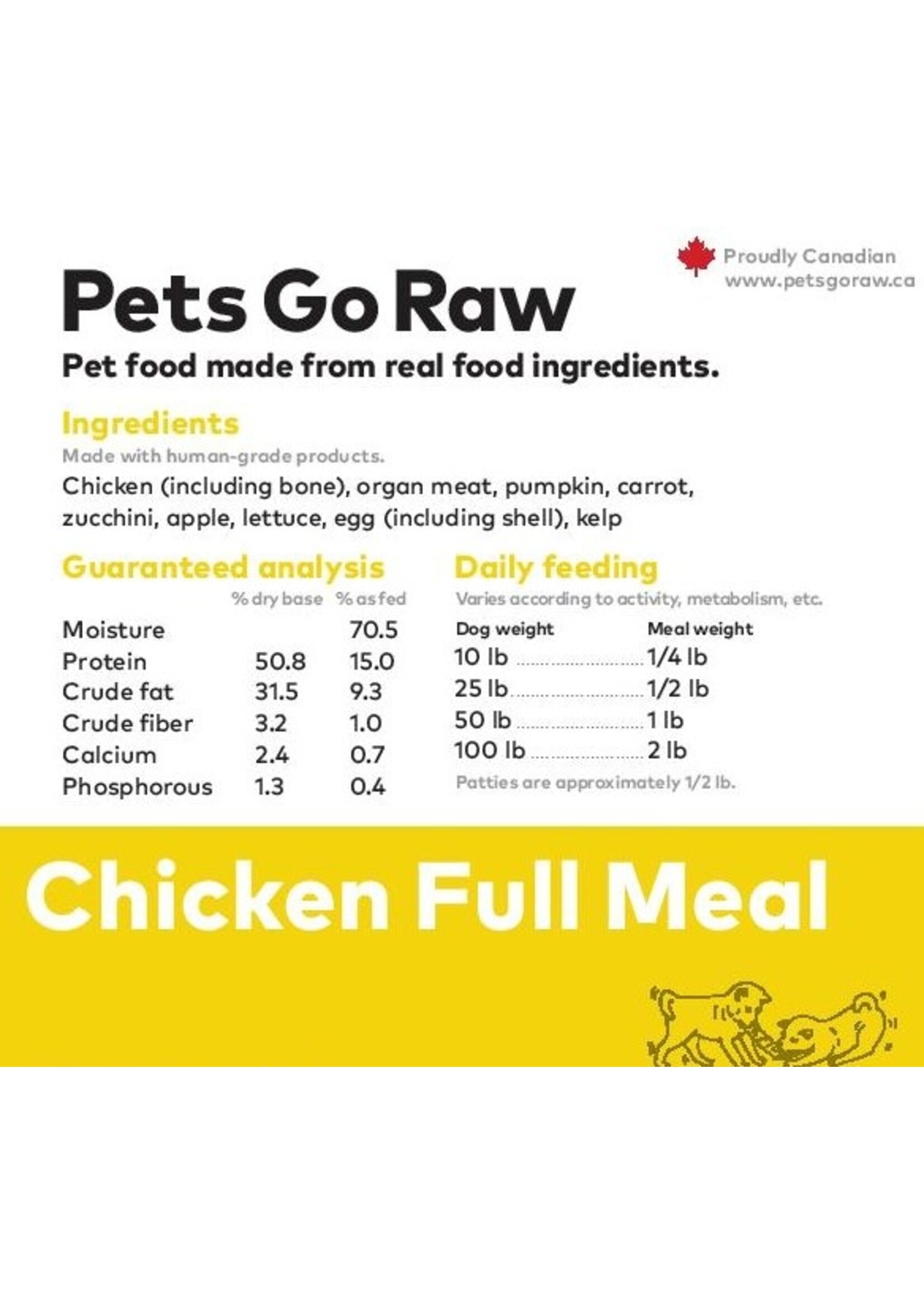 Pets Go Raw Pets Go Raw Chicken Full Meal Bulk 25lb (1/2lb)