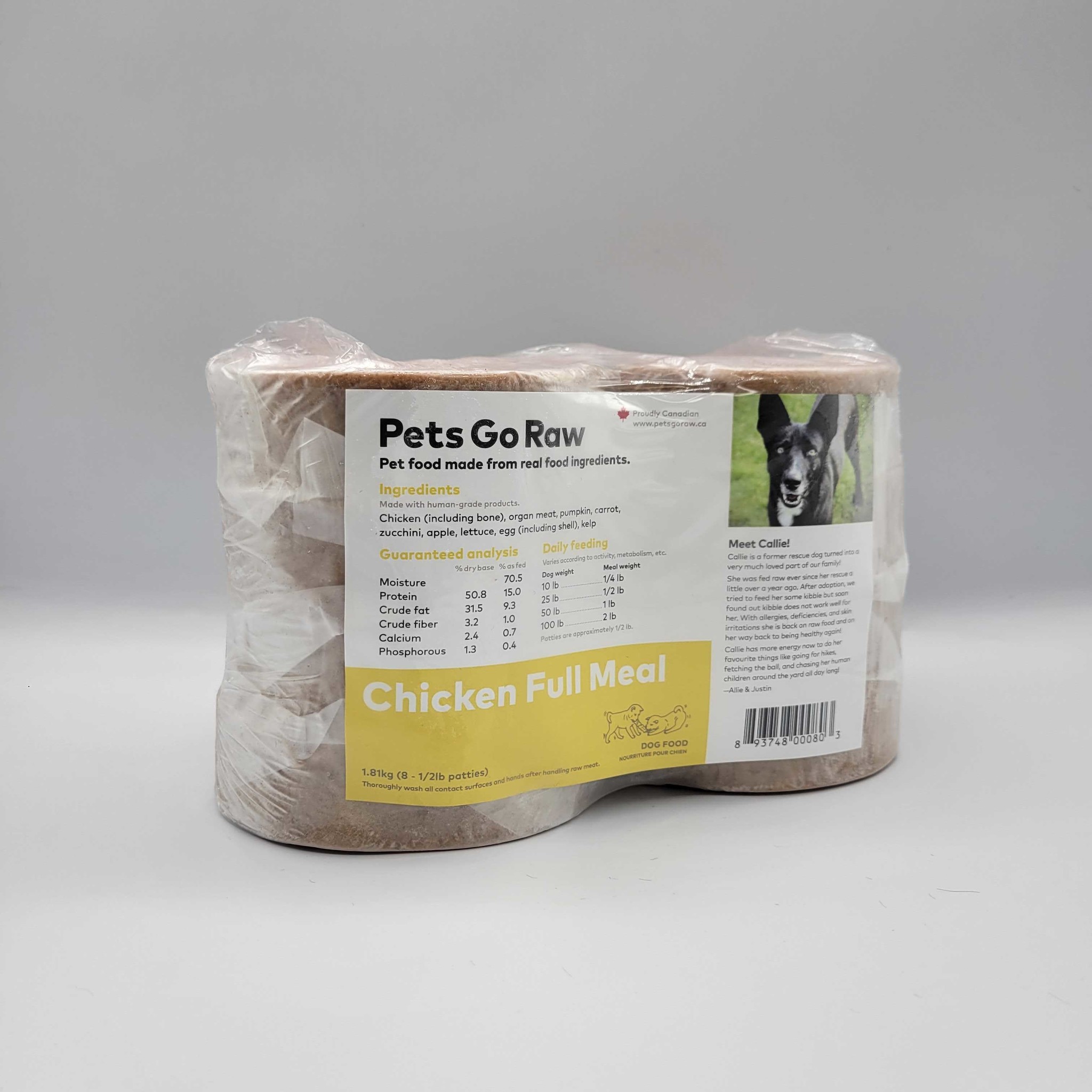 Pets Go Raw Chicken Full Meal 1/2lb (4lbs) The Lloydminster Pet Pad Inc.