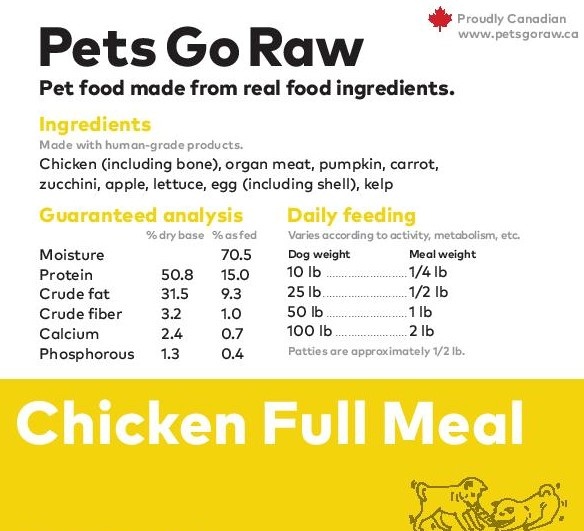 Pets Go Raw Chicken Full Meal 1/2lb (4lbs) The Lloydminster Pet Pad Inc.