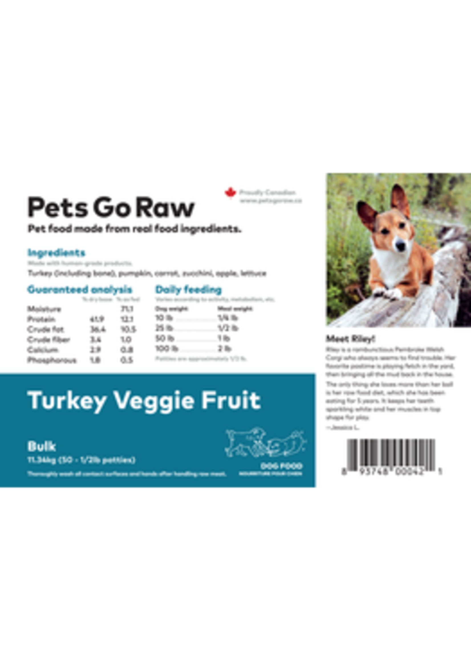 Pets Go Raw Pets Go Raw Turkey Veggie/Fruit Bulk 25lbs (1/2)