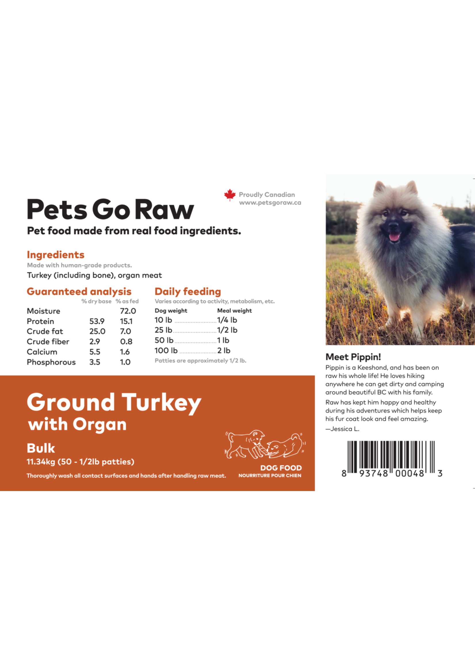 Pets Go Raw Pets Go Raw Ground Turkey w/Organ Meat Bulk 25lbs (1/2lbs)
