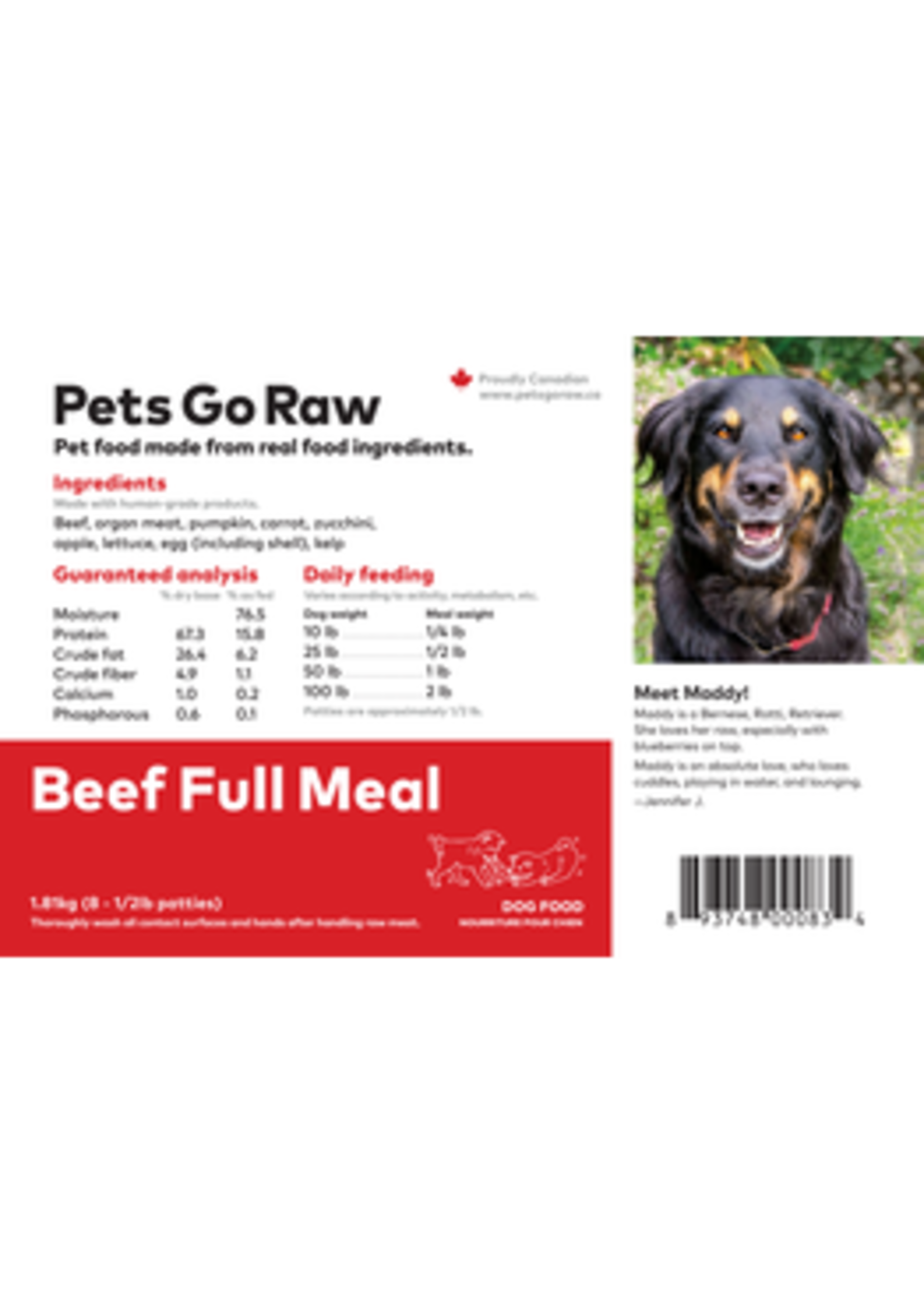 Pets Go Raw Pets Go Raw Beef Full Meal Bulk 25lbs (1/2lbs)